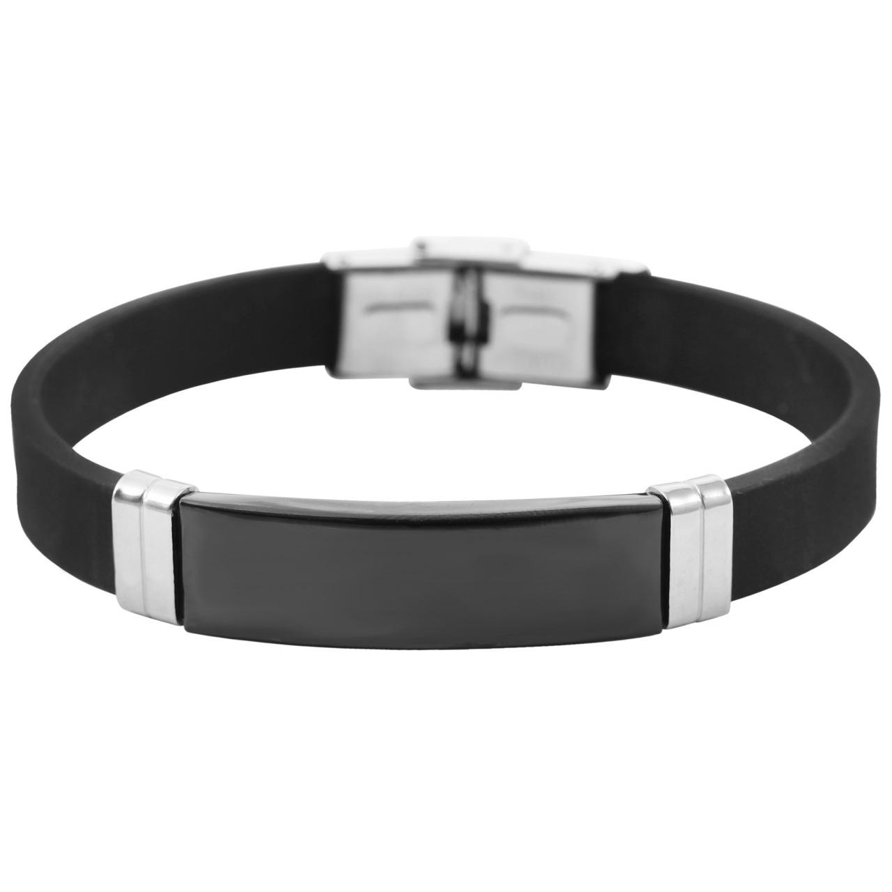 Akzent® Pulsera Preta de Silicone e Aço Inoxidável 0499