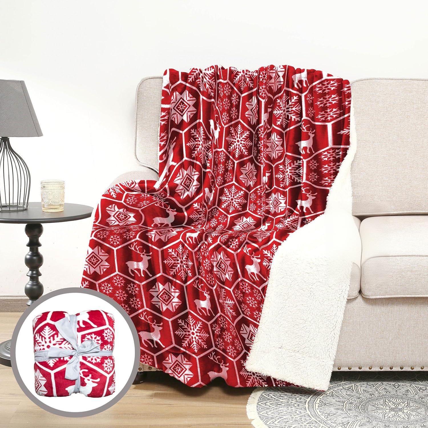 LD Morphling-Manta Sofa Navidad de Borrego, Manta Doble Cara Franela y Sherpa, 100% Poliester, Suave y Caliente para Invierno, Manta Cama, Sobrecama, Manta Borreguito.Regalo Navidad