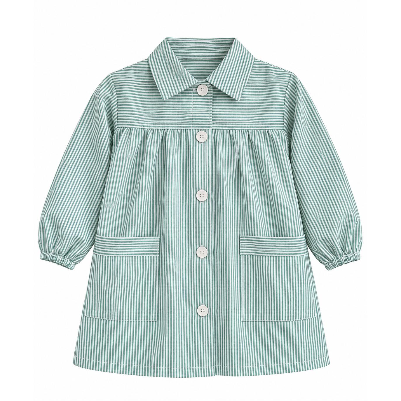 Baby - Bata escolar infantil de corte clásico con cuello camisero y cierre frontal, ideal para guardería y colegio, tejido 50% algodón y 50% poliéster, talla 2 y 3