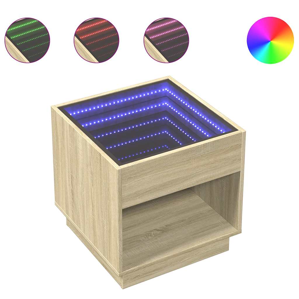 vidaXL Mesa de centro con Infinity LED 50x50x50 cm en color Gris sonoma/Gris hormigón/Negro y más | estructura resistente ideal para salón dormitorio o estudio