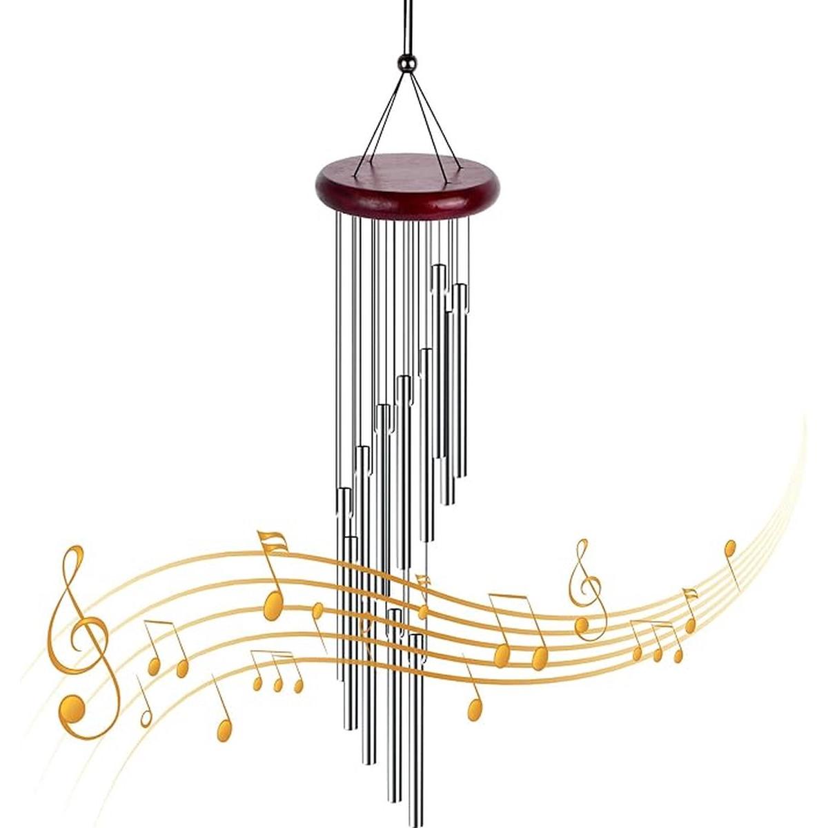 Campanillas de viento, Campana de viento, Atrapasueños, Decoración de jardín - Campanilla de viento de hormigón - Tubo de aluminio - Madera maciza - 1 unidad