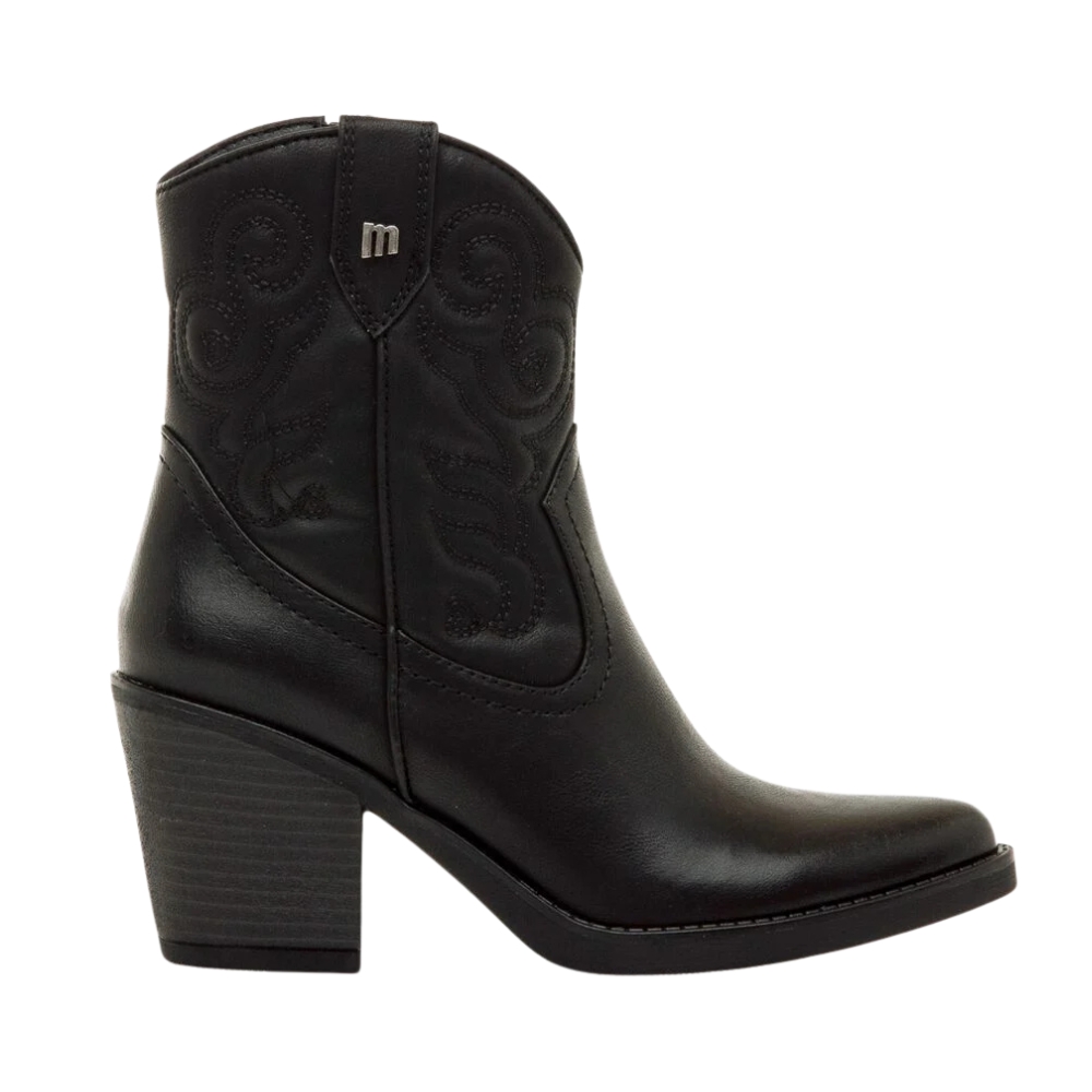 Botines Mustang Modelo Tijuana Estilo Cowboy Caña Baja Bordada Efecto Desgastado Envejecido Para Mujer,Color Negro