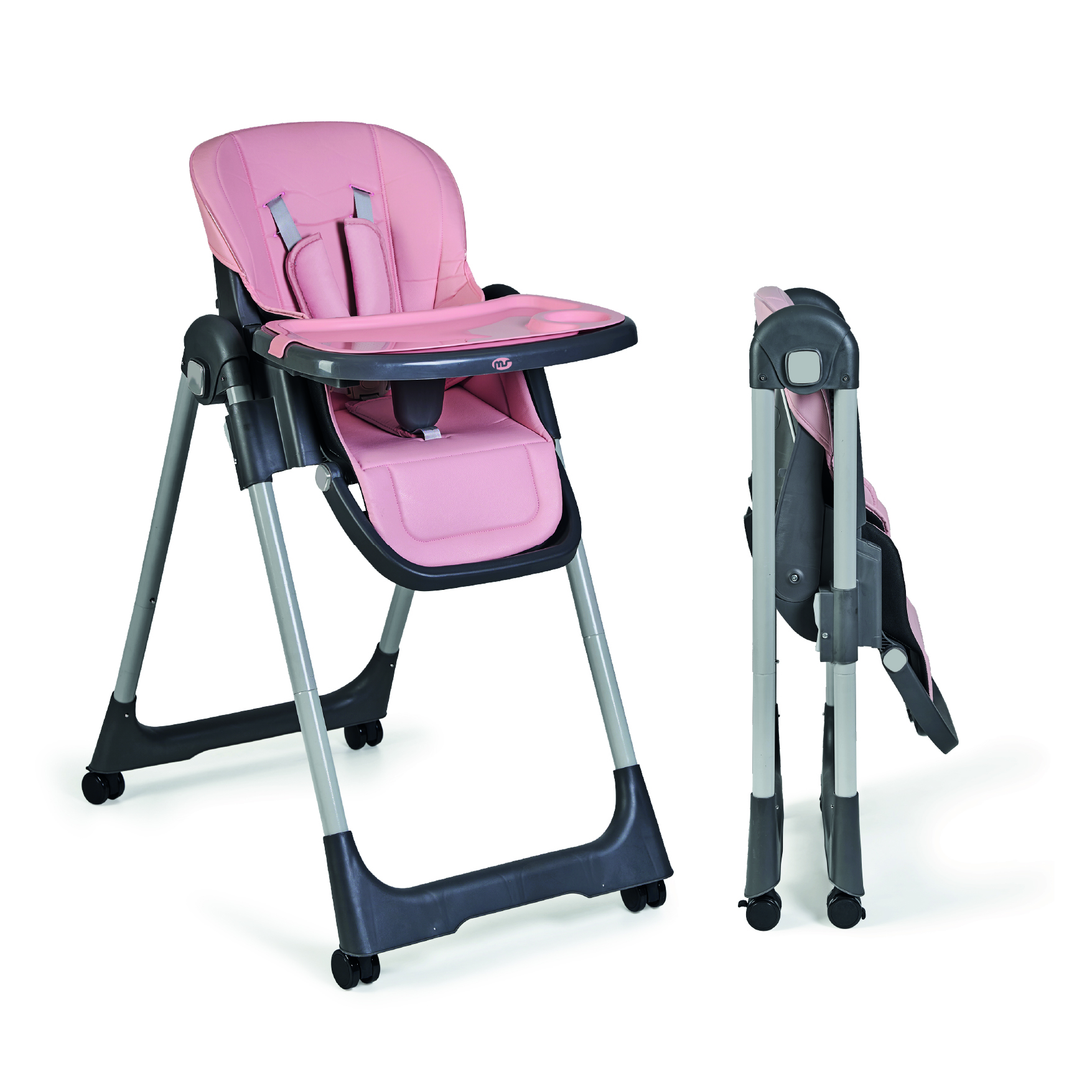 Ms - Trona Para Bebe Evolutiva Tasty - 7 Posiciones De Altura y 3 De Reclinación- Bandeja Extraíble y Reposapiés Regulable - Portatil, Plegable, Hasta 3 años - Gris Claro