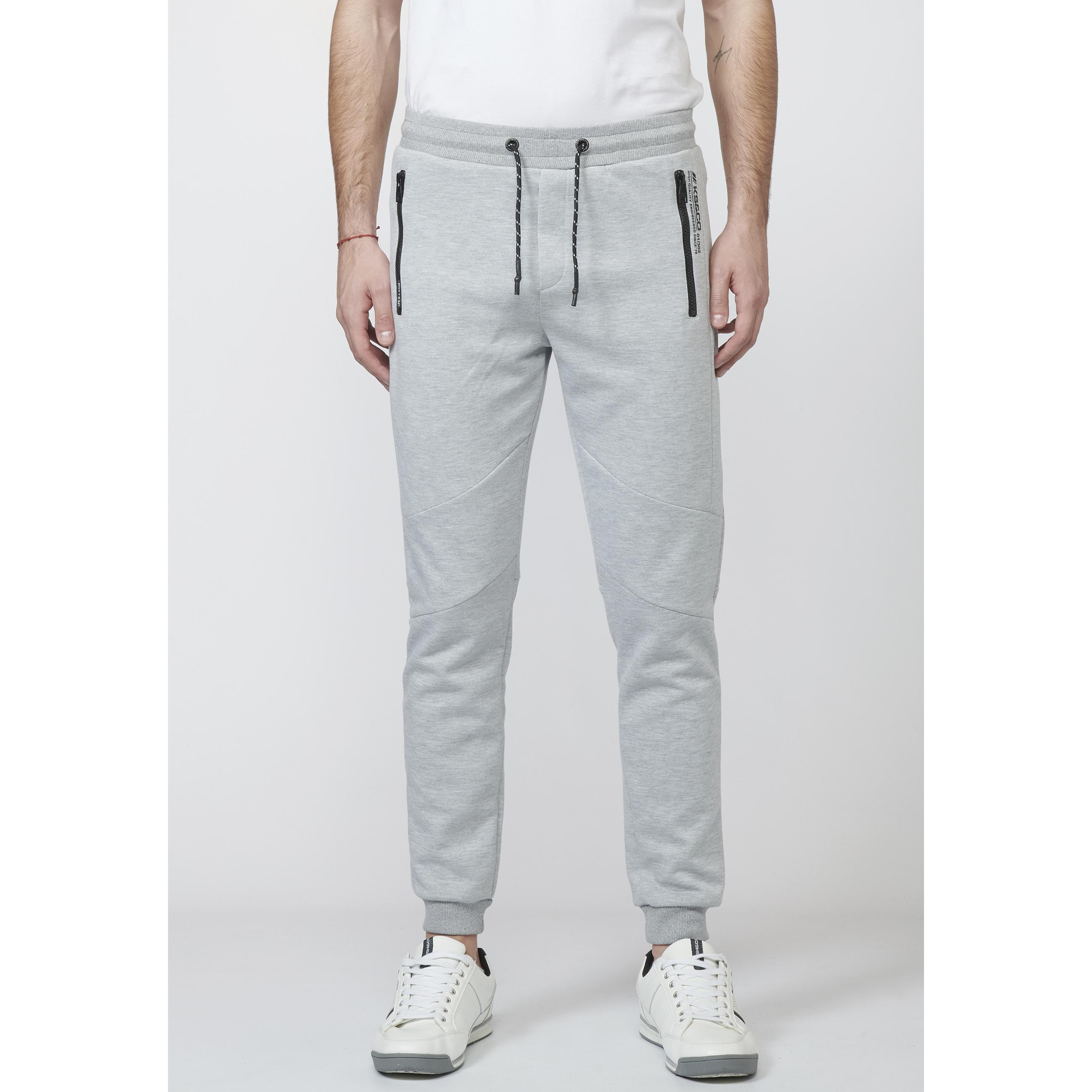 Koroshi - Pantalón jogger interlock para hombre con bolsillos con cremallera, cintura elástica y bajos en rib, 65% poliéster y 35% algodón