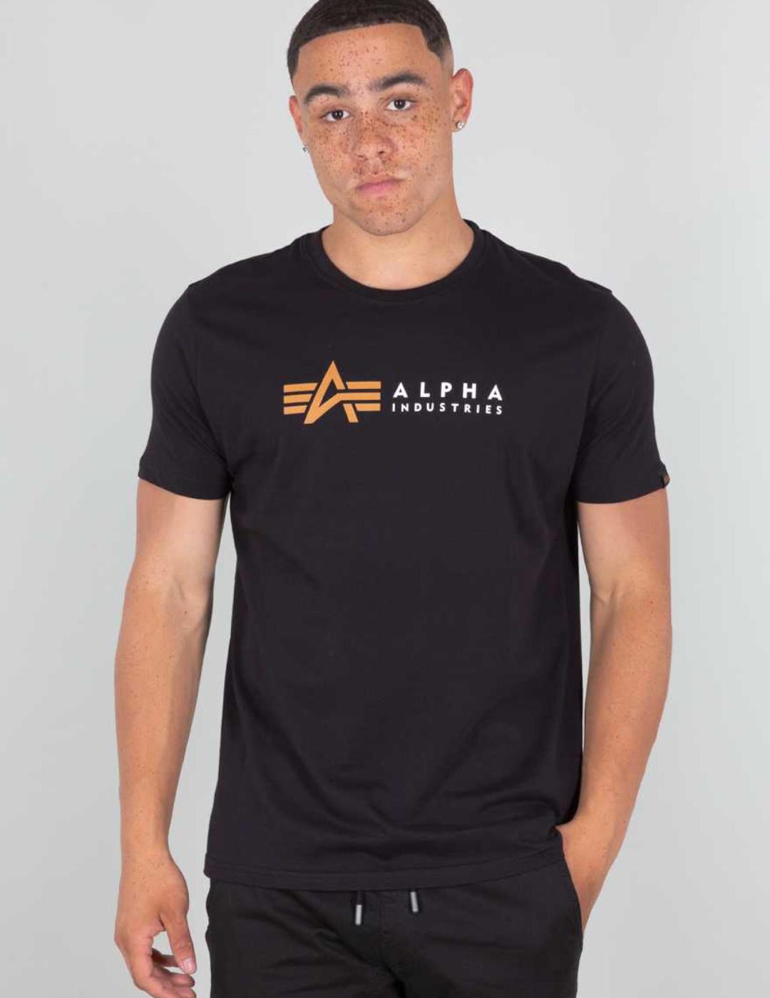 ALPHA Camiseta Básica Negra Alpha Label T para Hombre con Logo en el Pecho