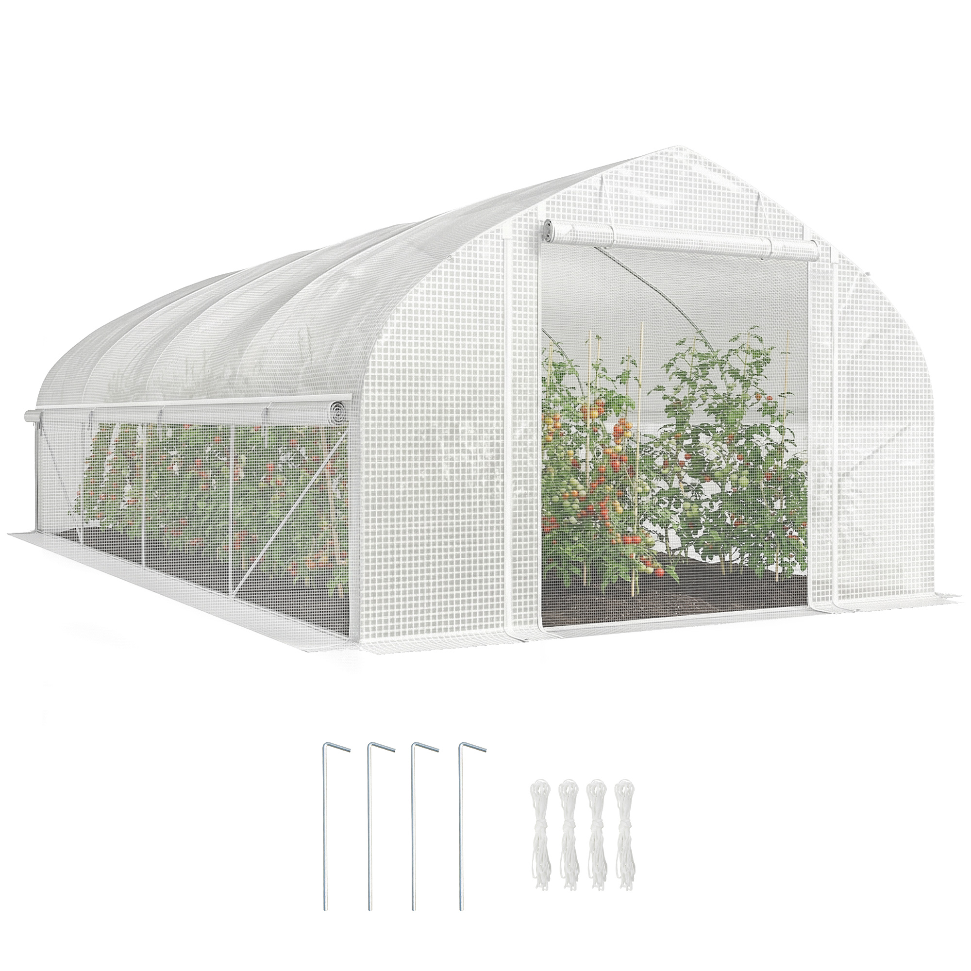 Outsunny Invernadero de Túnel 6x3x2 m Invernadero de Exterior con 8 Ventanas Puerta Enrollable con Cremallera Cubierta de PE 140 g/m² y Estructura Acero Galvanizado para Cultivo Plantas Jardín Blanco