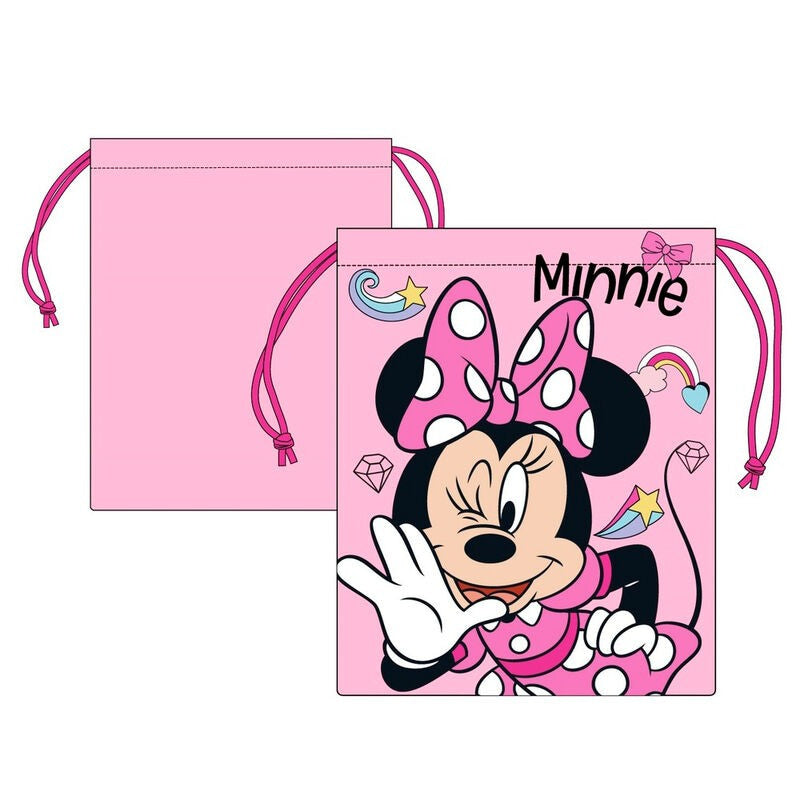 Disney - Bolsa de almuerzo Minnie Mouse con diseño oficial, saco de cuerdas ajustable 26x22 cm para escuela, trabajo o picnic, resistente y fácil de limpiar
