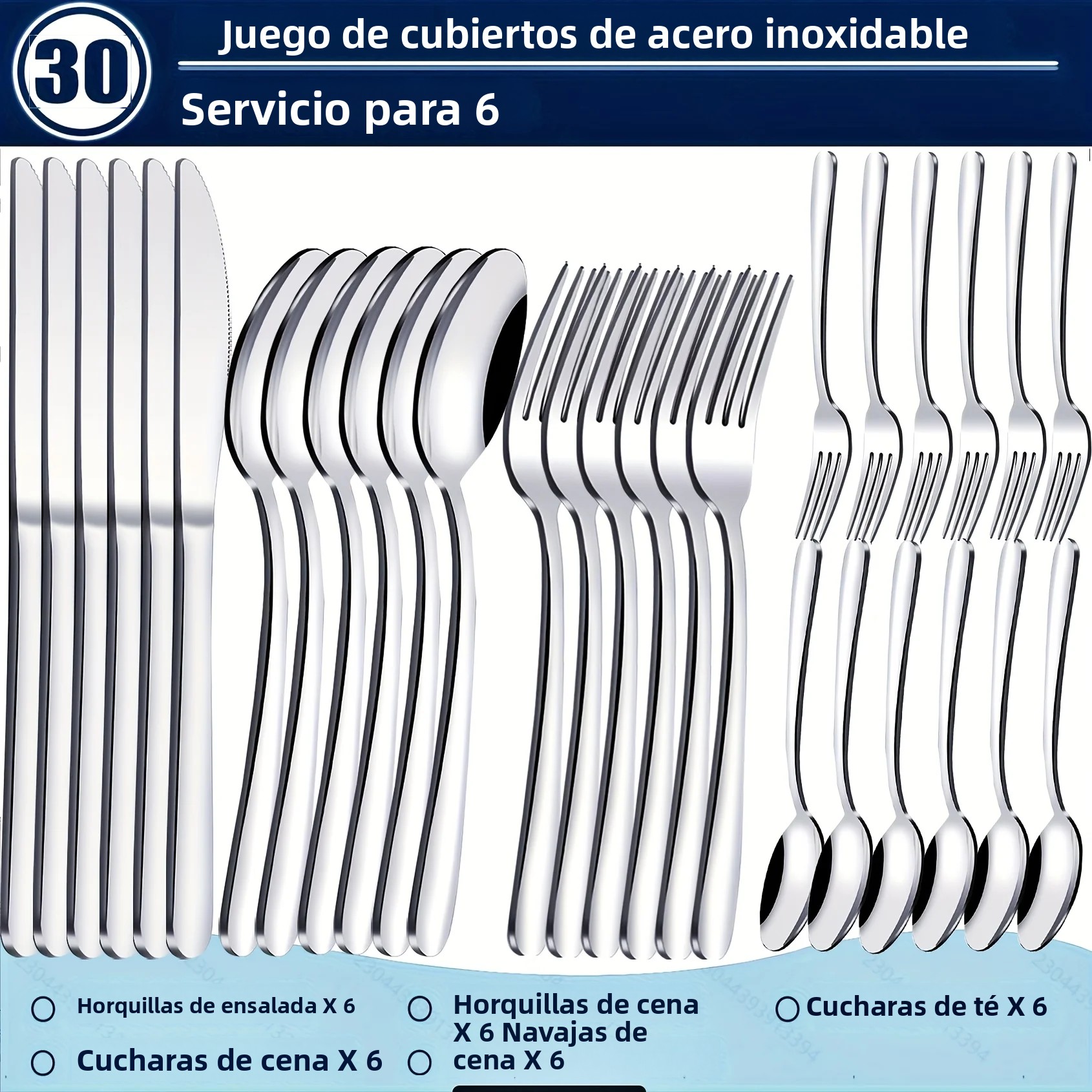 TK Juego De Porcelana Occidental De 30 Piezas Con Cuchillo Y Tenedor De Acero Inoxidable Alto Grado Para 6 Personas