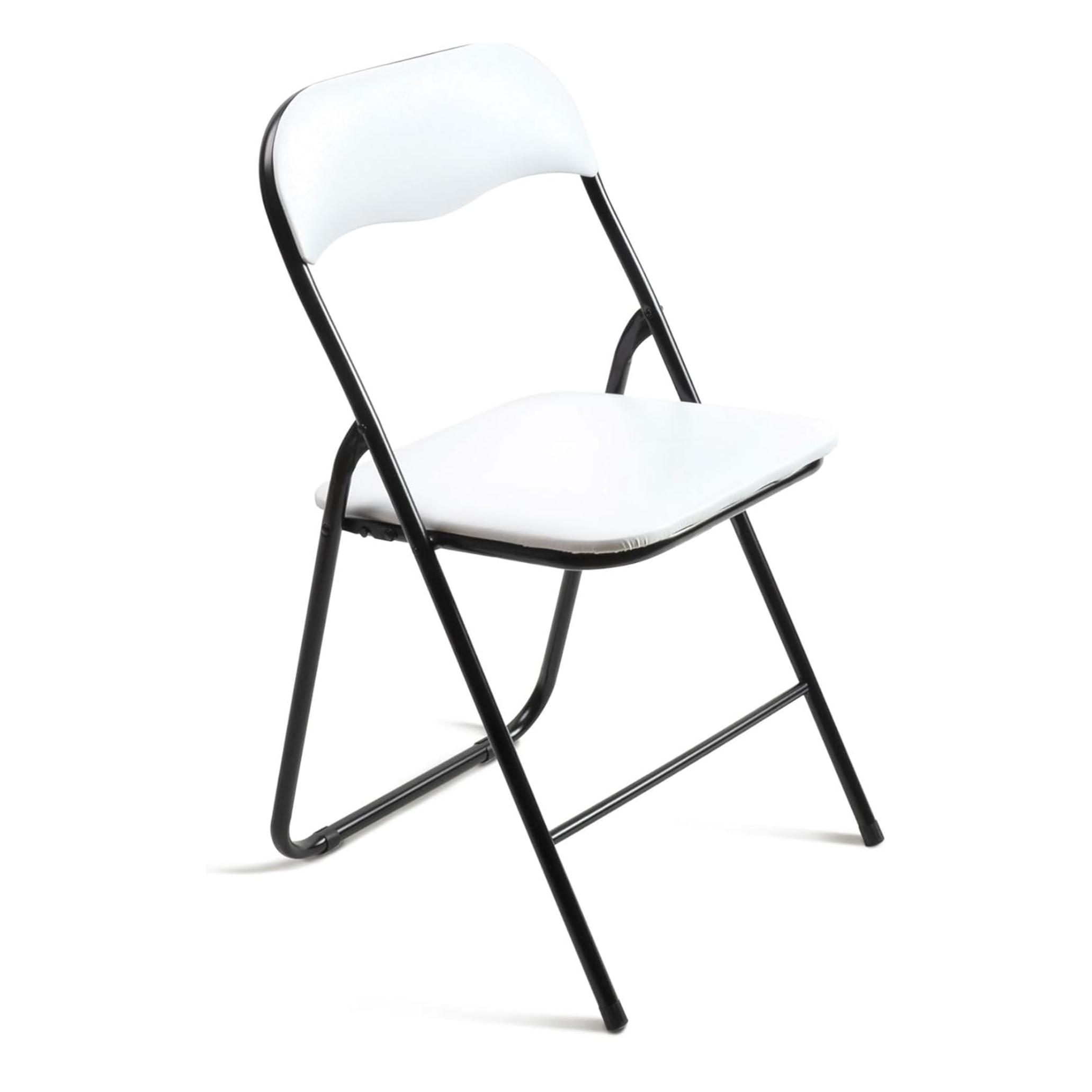 ORION91® - Silla plegable de polipiel acolchada blanca, 44 x 46 x 79 cm, estructura negra, oficina, hostelería, horeca - spaziOrion91
