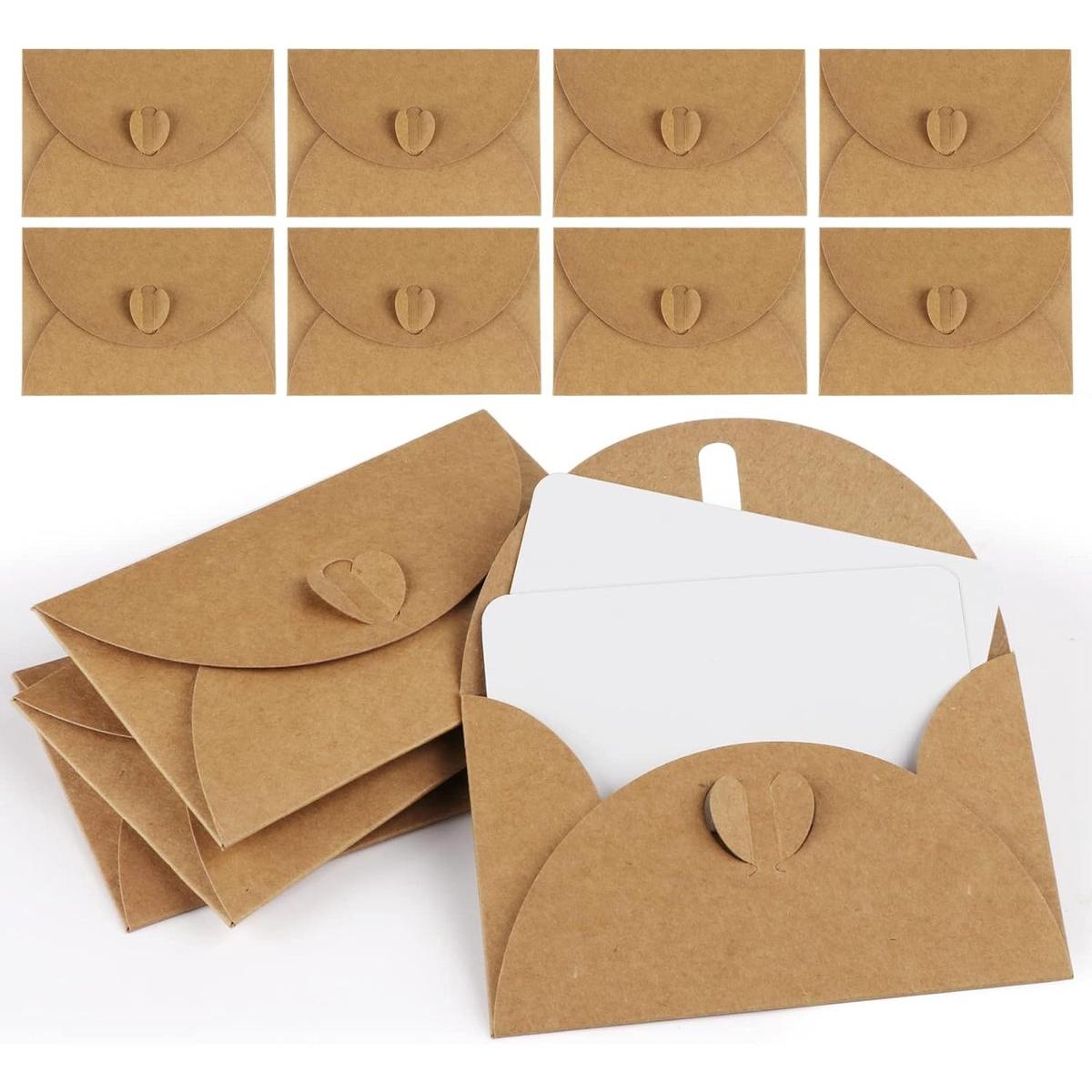 25 mini sobres con tarjetas - Mini sobres de cartulina estilo vintage - Tarjetas en blanco - Sobres pequeños - Sello en forma de corazón - Ideales para tarjetas de regalo - Tarjetas de agradecimiento DIY - 10,3 x 7 cm