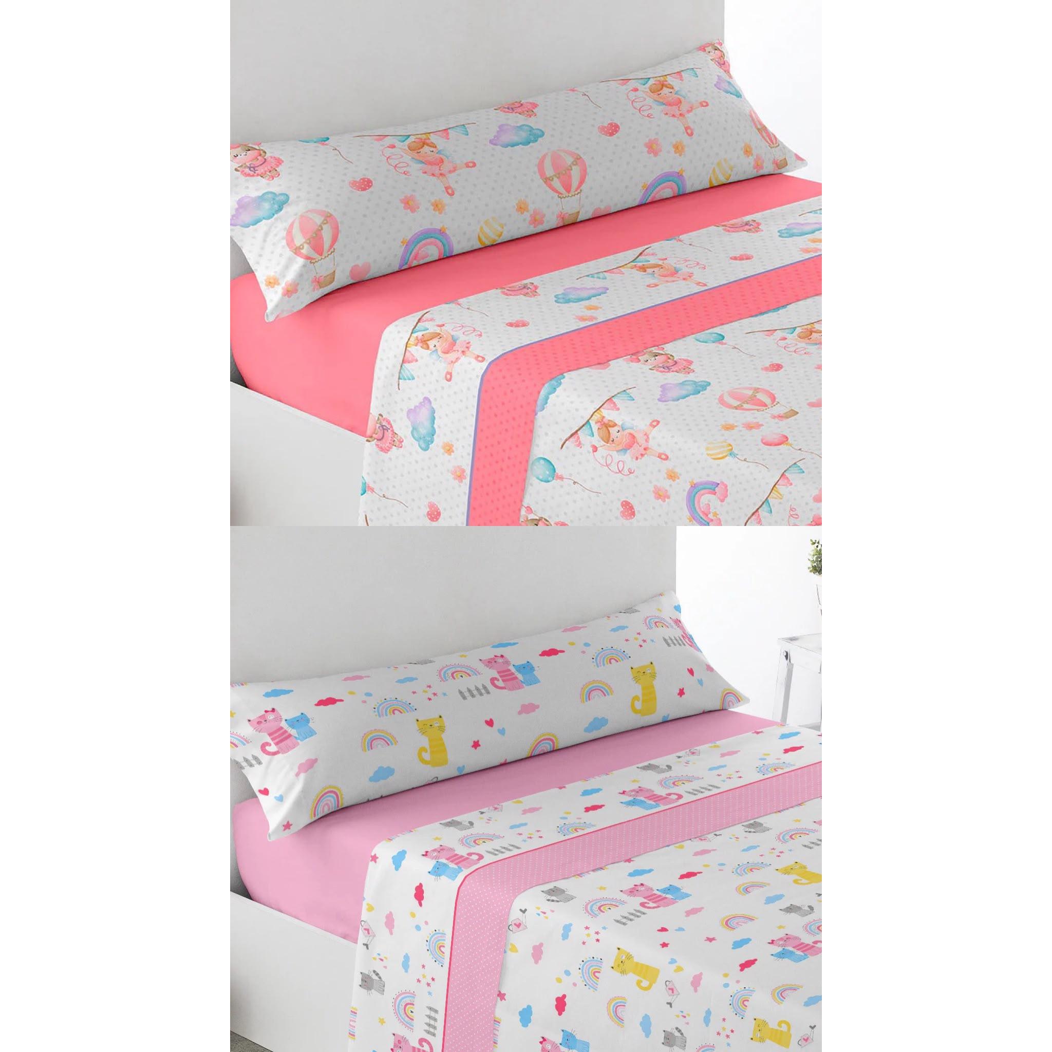 Juego de sábanas ligero Pack de 2 o Individual , suave, fresco. Infantil, Rosa, Azul, Juego de Cama 100% Microfibra tacto Satén. Cama de 90, Bailarina, Unicornio, Animales. Primavera, Verano. Dormitorio Elegante, Alegre, Colorido,Luz. Niño y Niña