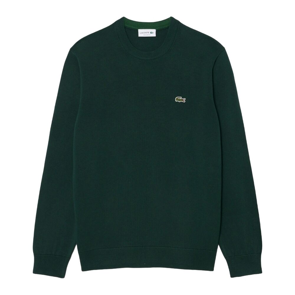 Jersey Verde Lacoste de Cuello Redondo de Algodón Monocolor de Estilo Básico y Sencillo