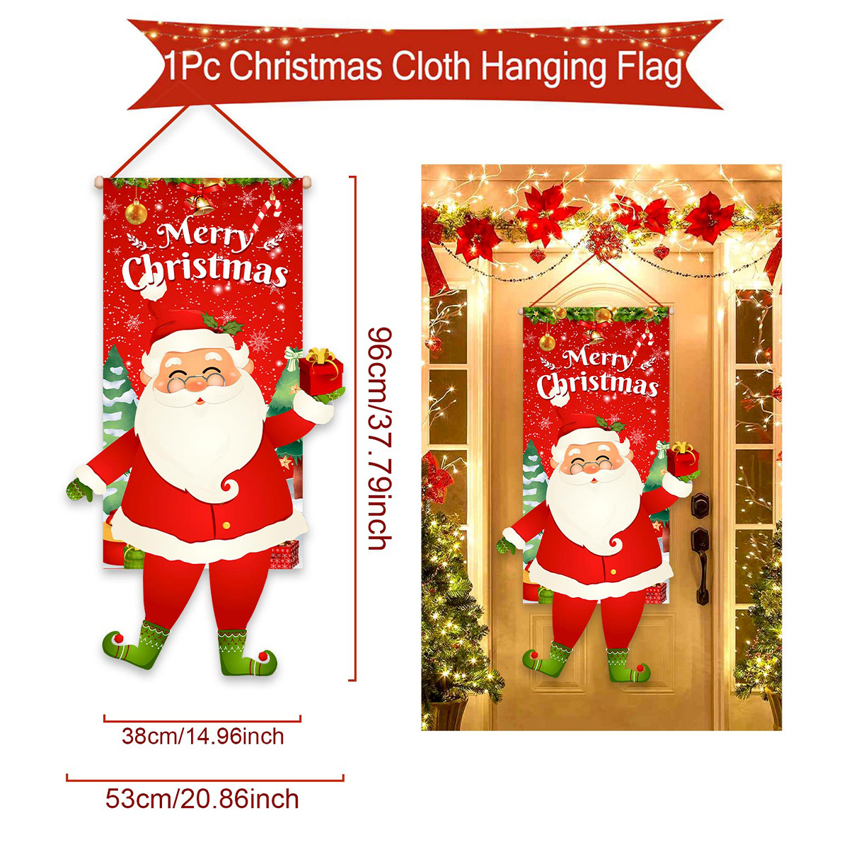 Banderín decorativo navideño para puertas, fondo con Santa Claus para fotos al aire libre