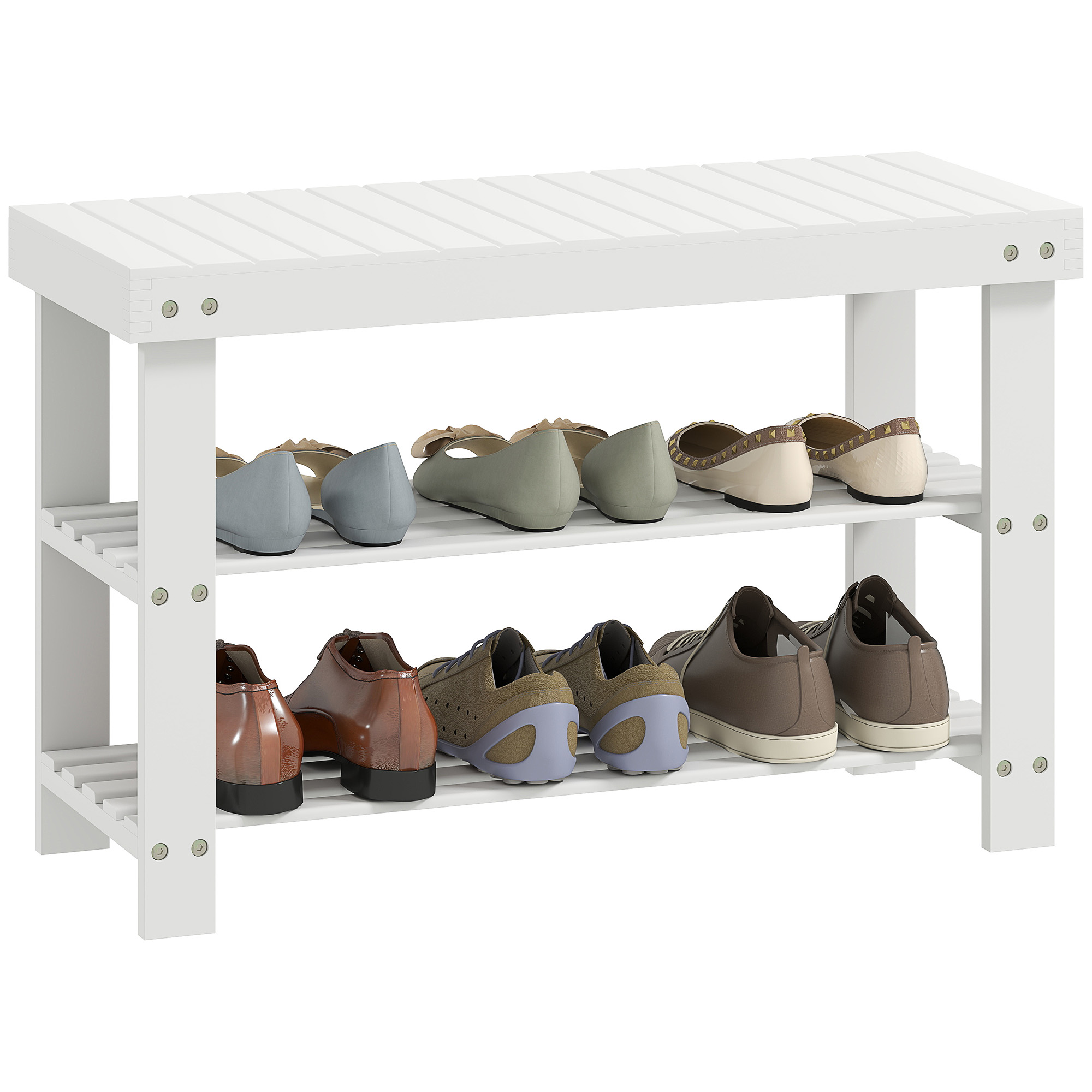 HOMCOM Banco Zapatero de Bambú Zapatero con Asiento Organizador de Zapatos de 3 Niveles para 6-9 Pares Zapatos para Entrada Salón Dormitorio 70x28x45 cm Natural