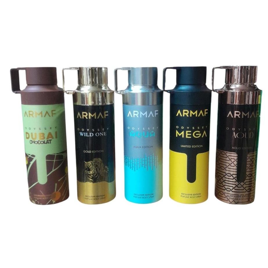 Pack 5 Uniades - Desodorantes para Mujer Armaf Odyssey - Wild One , Aqua , Dubai Chocolat 200 , Mega , Aoud Edicion 200 Ml - Armaf Set 5 Uni