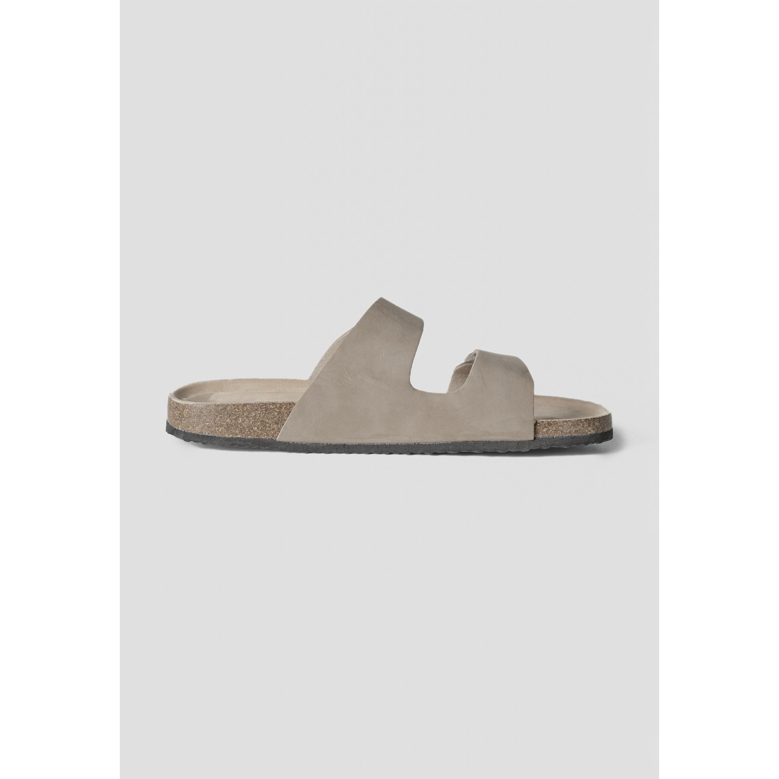 Koroshi - Chanclas hombre bio doble tira con velcro ajustable, plantilla anatómica efecto corcho y suela antideslizante en tono piedra