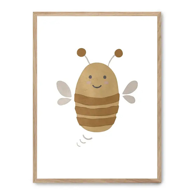Cuadro bee 30x40cm, Póster impreso en papel de primera calidad de 180gr, montado sobre marco de madera MDF acabado roble., Infantil - Bebé
