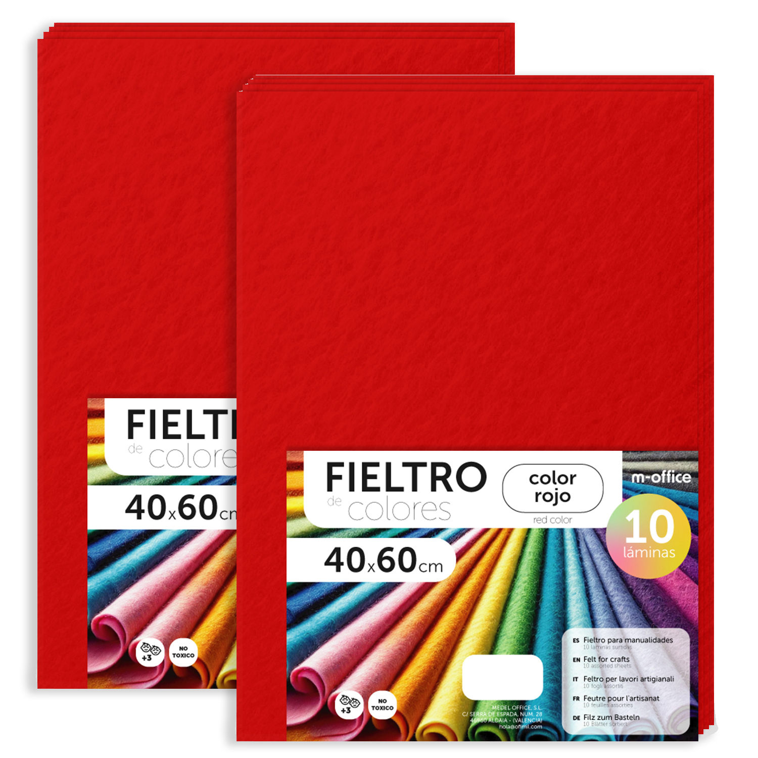 Fieltro para Manualidades, Fieltro de Colores, Suave y Flexible, Material para Costura, Telas Patchwork, Ideal para proyectos DIY, artesanía o decoración, Tamaños Variables - m-office Distintos Colores