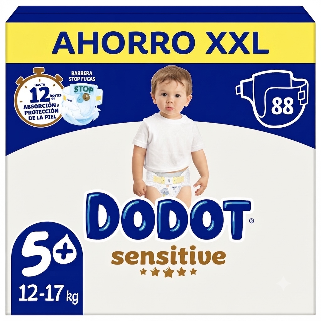 Dodot Sensitive Extra Pañal Bebé, Tallas 3+,4+,5+,6+ Pack mensual
