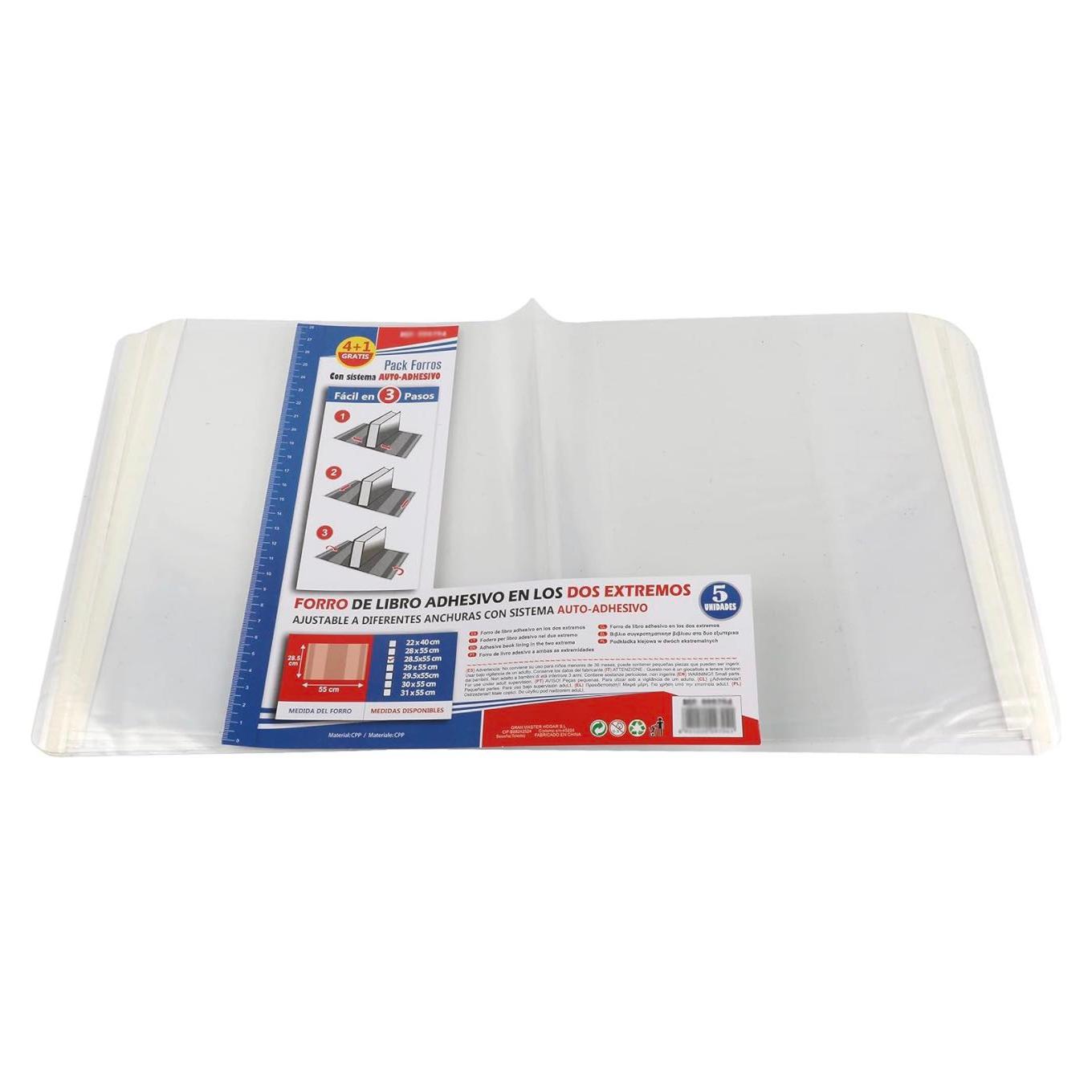 Pack 5 Forros de Libros Autoadhesivo, Protector de libros y cuadernos , Ajustable y Transparente