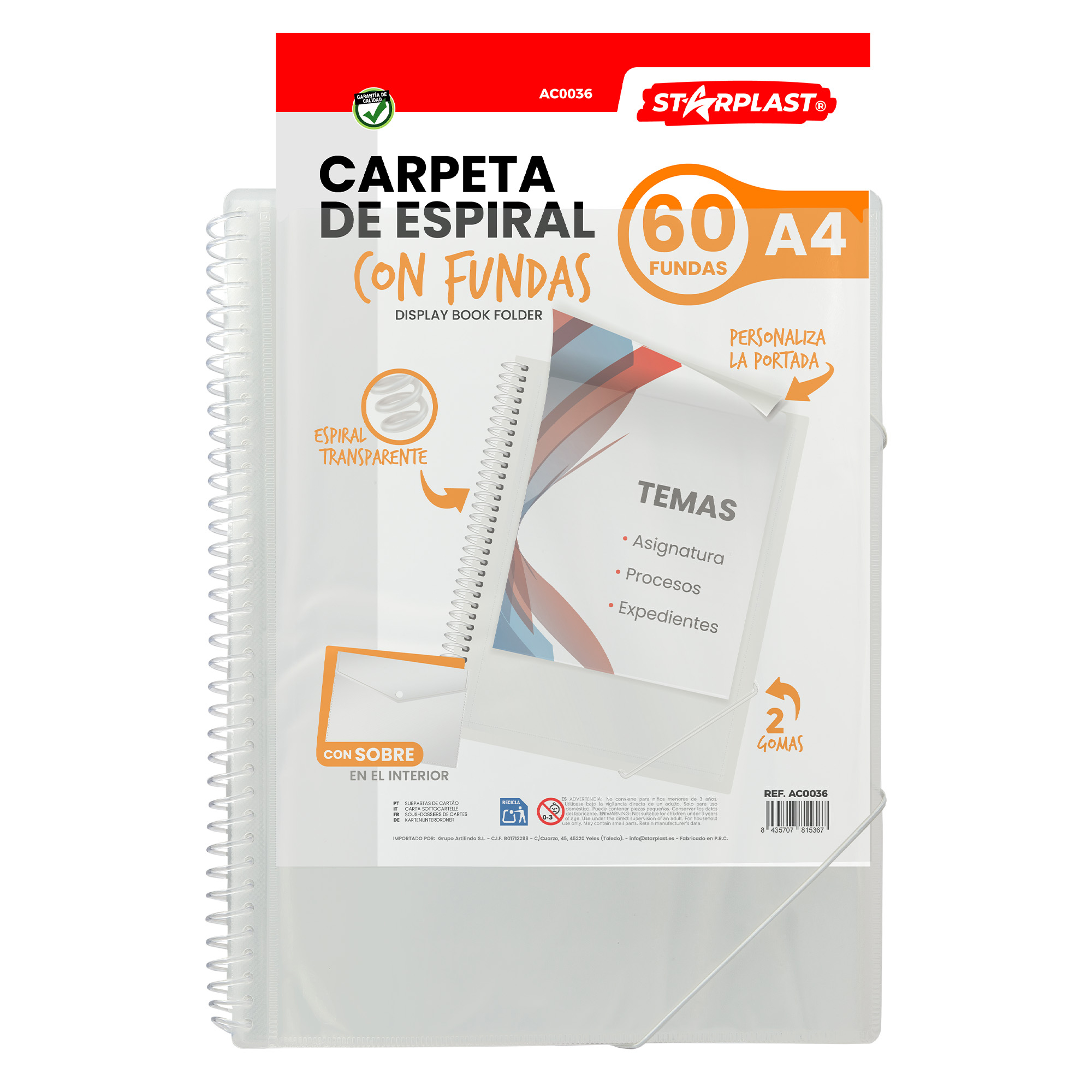 Carpeta A4 Fundas Transparente 20 30 y 40 Fundas Cierre 2 Gomas y Sobre Interior Starplast