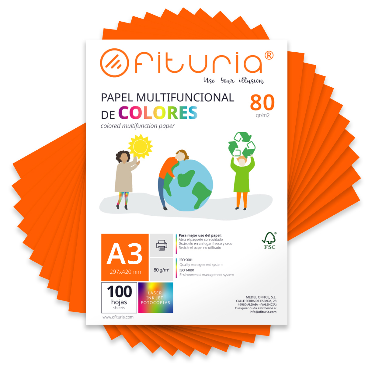 Folios de Colores, Pack 50 Hojas A3 80gr – Papel de Colores para Manualidades, Impresora, Scrapbooking – Folios Colores – Ideal Origami, Papiroflexia, Oficina y Escuela