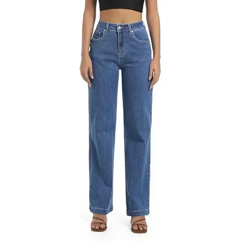 TK Jeans Blancos De Moda Para Mujer 2025 Cintura Alta Cómoda Estilo Casual Con Bolsillos Y Enganches Falsos Pantalones De Pierna Recta De Terciopelo Y Algodón Stretch