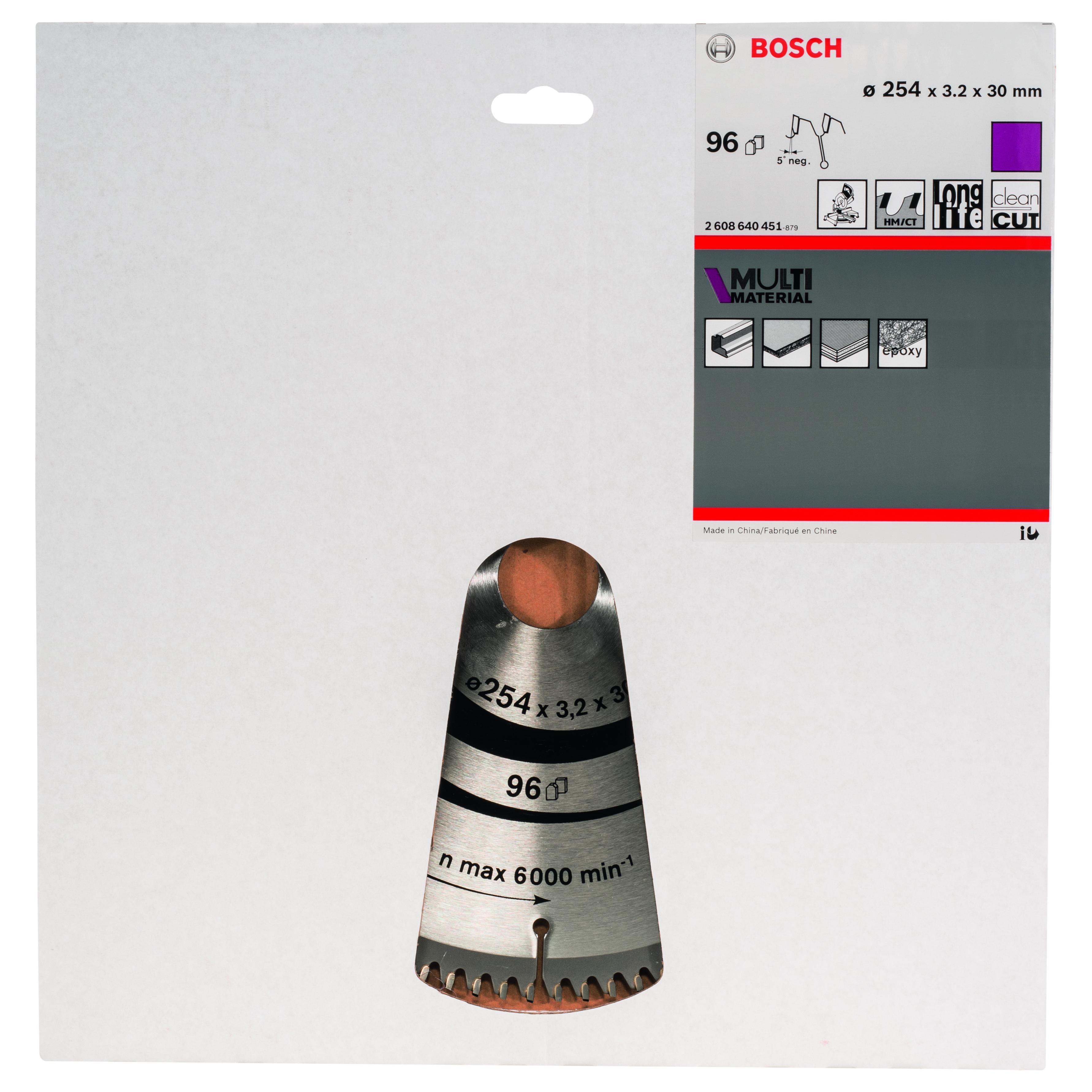 hoja de sierra circular Multimaterial 254x3.2/2.5x30D: 96TR-F | BOSCH 2608640451
