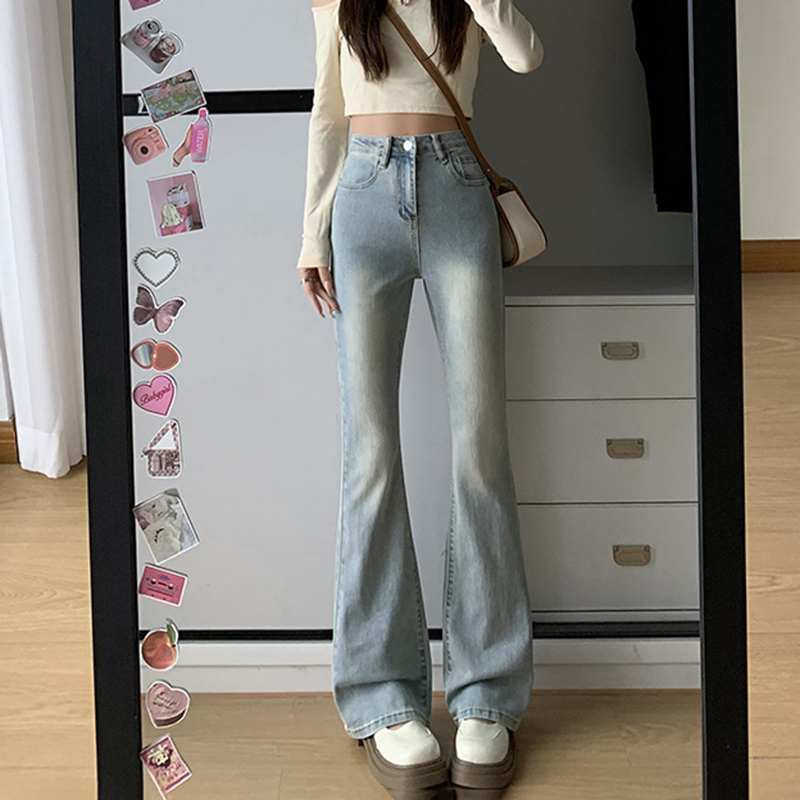 TK Jeans Flared Estirados Para Mujer Moda Skinny Bell Bottom Cintura Alta Pantalones Gris Denim Clásicos Y2K Punk Longos