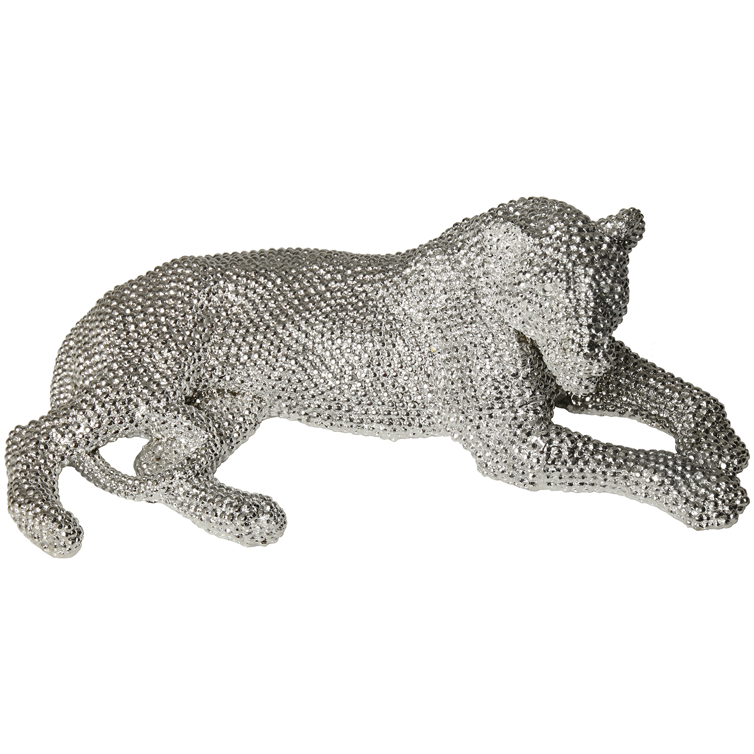 Figura leona resina plateadogranulado 33x20x12cm