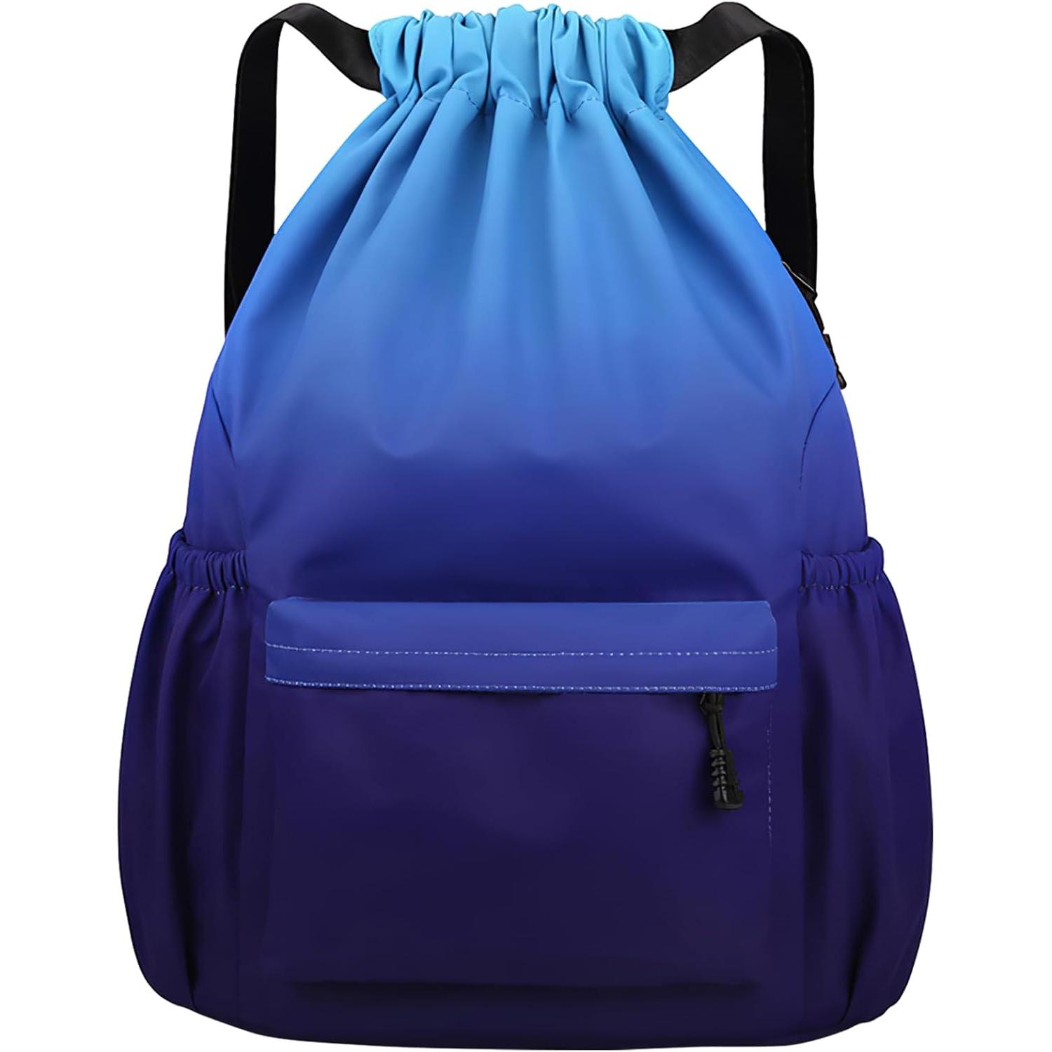 TK Bolsa de Gimnasio con Cordón, bolsas grandes con Cordón y bolsos de Malla para Agua, Bolsa de Nailon impermeable con Cordón, Bolsa de Gimnasio con Cordón y Cremallera exterior para