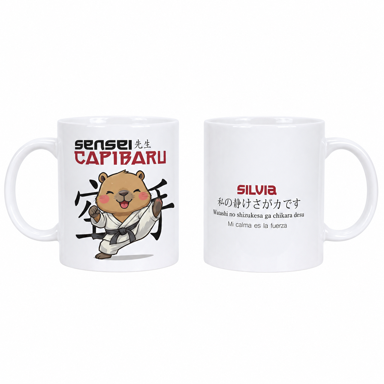 Taza personalizada con nombre Enna Blues Designs Sensei Karate capibara niños karateka japon cumpleaños navidad regalo amigo