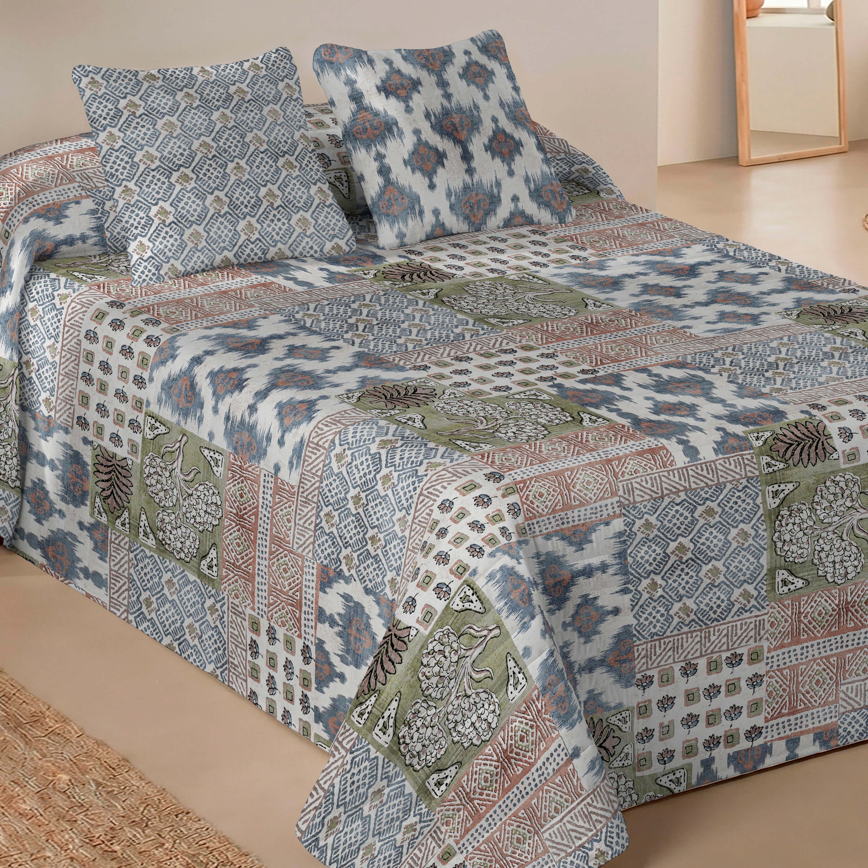 NATURALS - Colcha Bouti Estampada 100% Microfibra Extrasuave - Relleno 70 gramos - Ideal para Primavera y Verano - Incluye 1 o 2 Fundas de Cojín - Disponible para Cama 90/135/150/180 cm - Fabricado en España