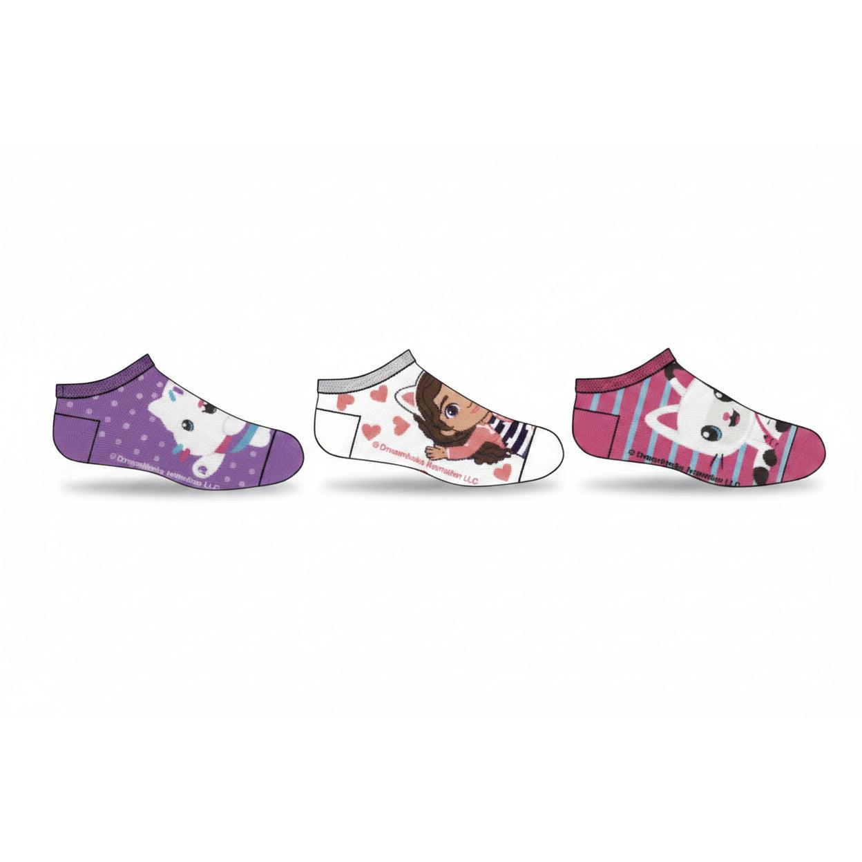 Gabby´s Dollhouse - Pack 3 calcetines tobilleros para niños de algodón con diseño colorido y divertido, talla 23/26