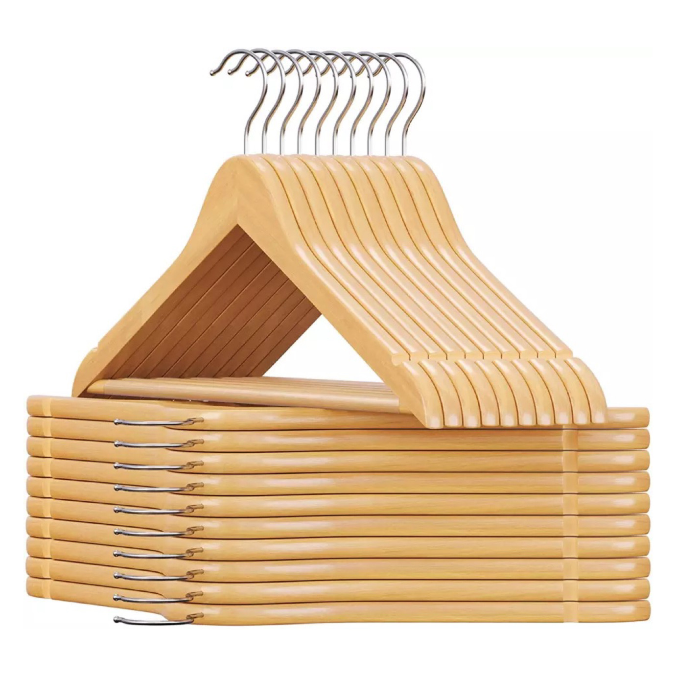 Percha de Madera para Adultos anchura 45cm, Color Natural, Blanco, Negro, Nogal y Caoba, Percha de Madera Maciza Gancho Giratorio de 360°