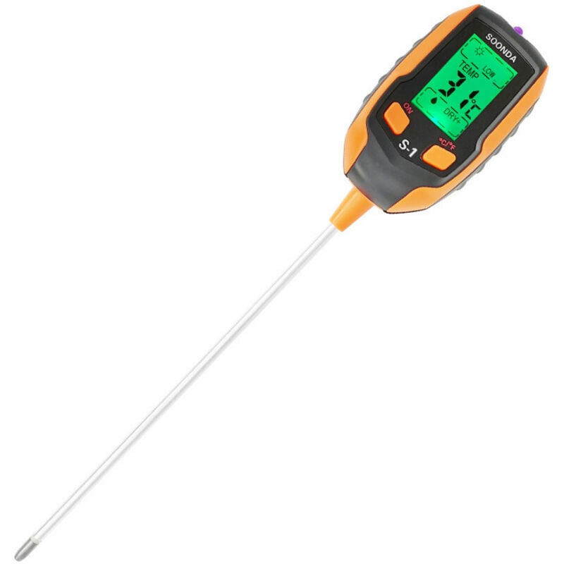CA Medidor de pH Detector de suelo cuatro en uno Medidor de pH Medidor de humedad de suelo multifuncional + Termómetro de suelo + Luxómetro + Medidor de pH, Negro y naranja - Negro y naranja