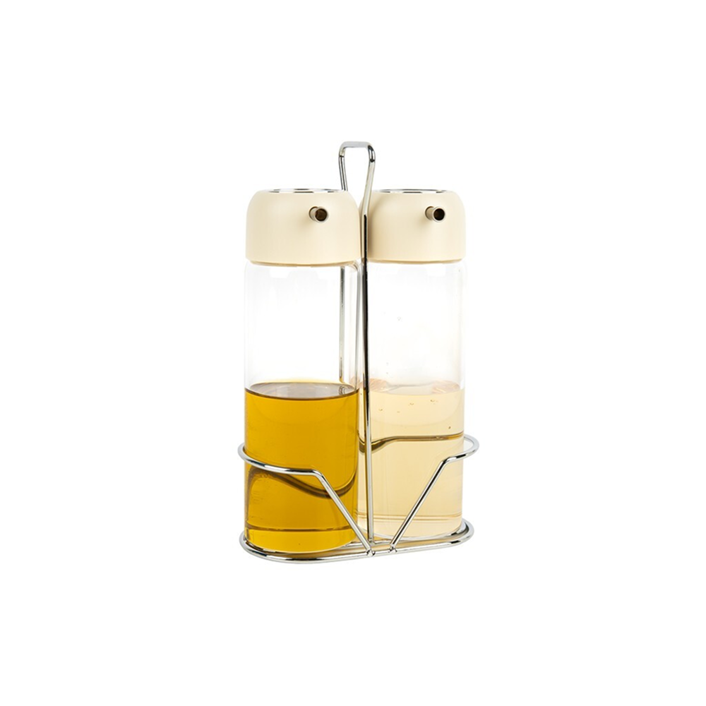 Set Aceitera y Vinagrera 300ml | Vidrio Borosilicato y Soporte Cromado