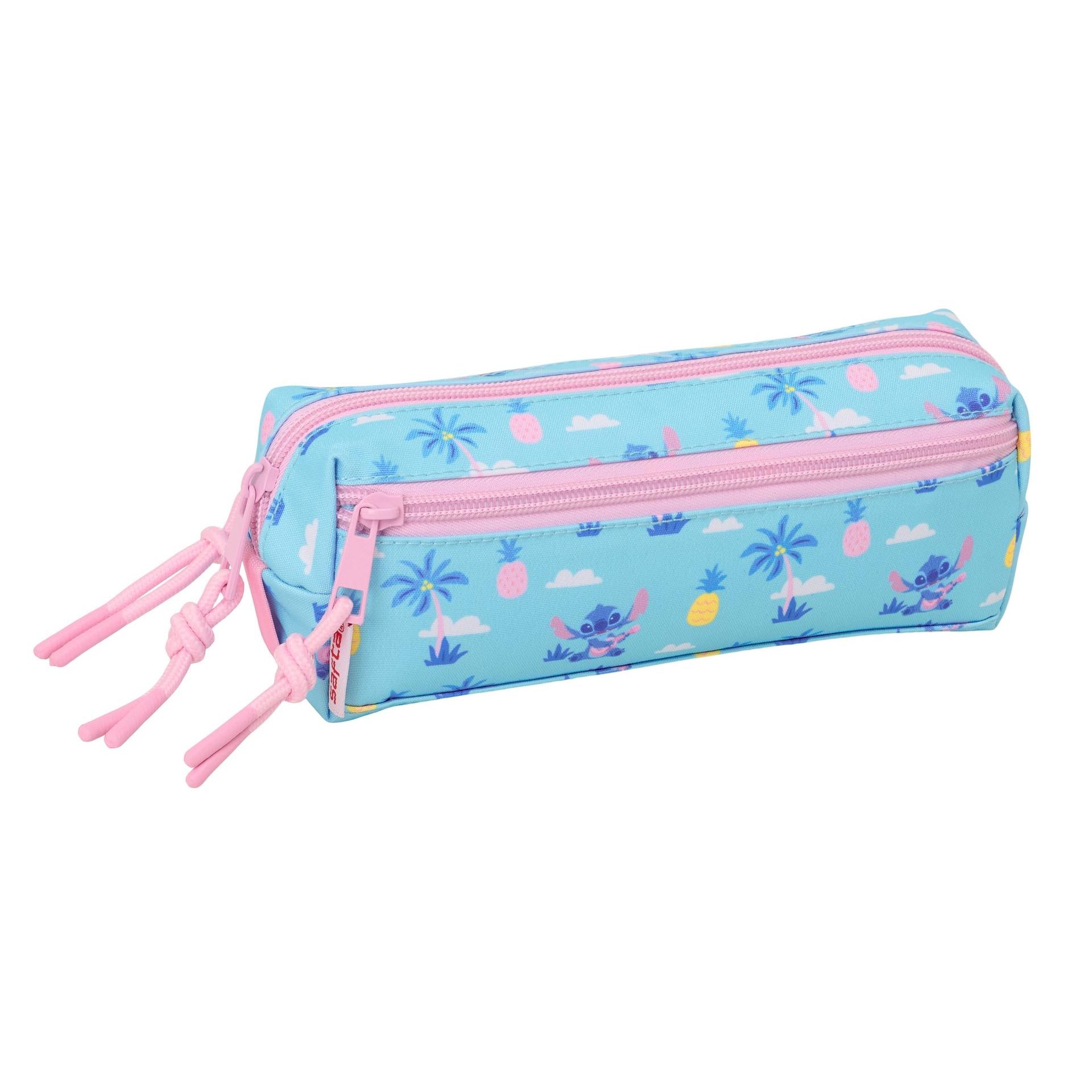 SAFTA | Estuche Portatodo Rectangular Stitch para Niño y Niña, Licencia Oficial Disney, 1 Compartimento con Cremallera y Goma Elástica para Acoplar a Cuaderno o Carpeta, Vuelta al Cole, Lápiz, Regla