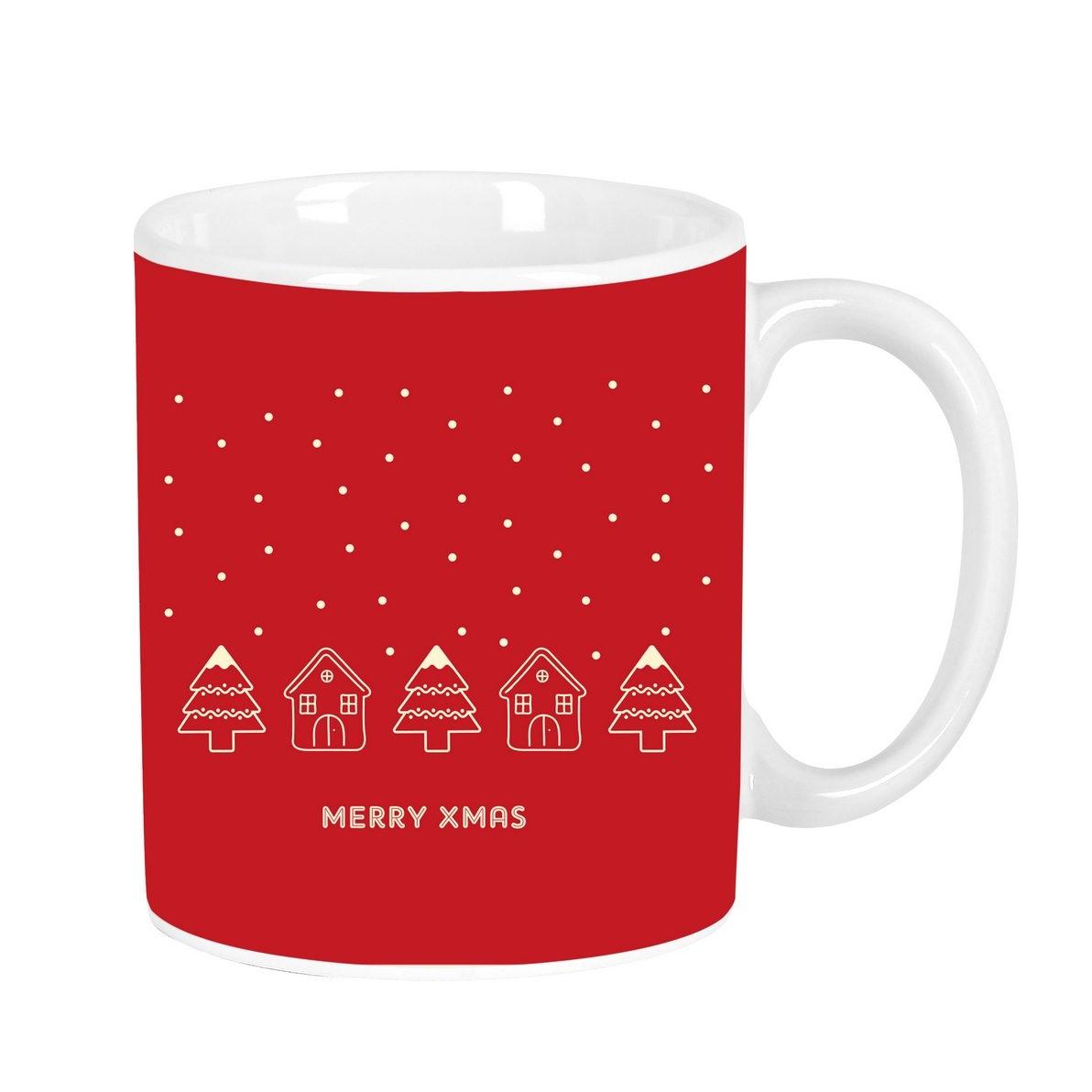 SAFTA | Tazas Grandes Merry Xmas de Cerámica con Asa 8 x 9,5 x 8 Cm, Set en Caja de Cartón, Vajilla Navideña para Café y Té, Regalo de Navidad, Resistentes y Reutilizables, Uso Diario en Casa y Oficina