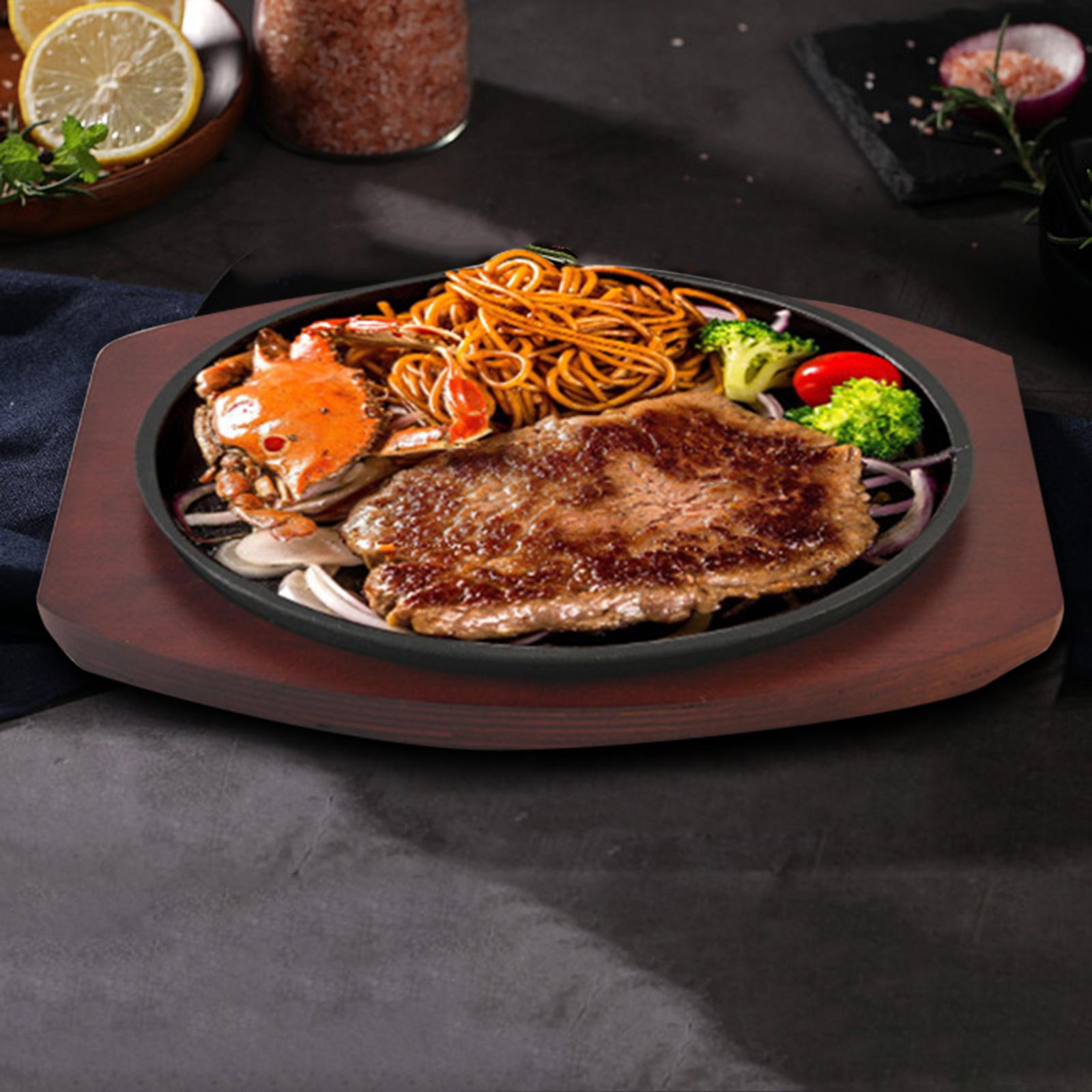 TK Plato De Hierro Fundido Con Base De Madera Tamaño Personal Redondo Para Asado En Casa Y Restaurante Accesorio De Cocina
