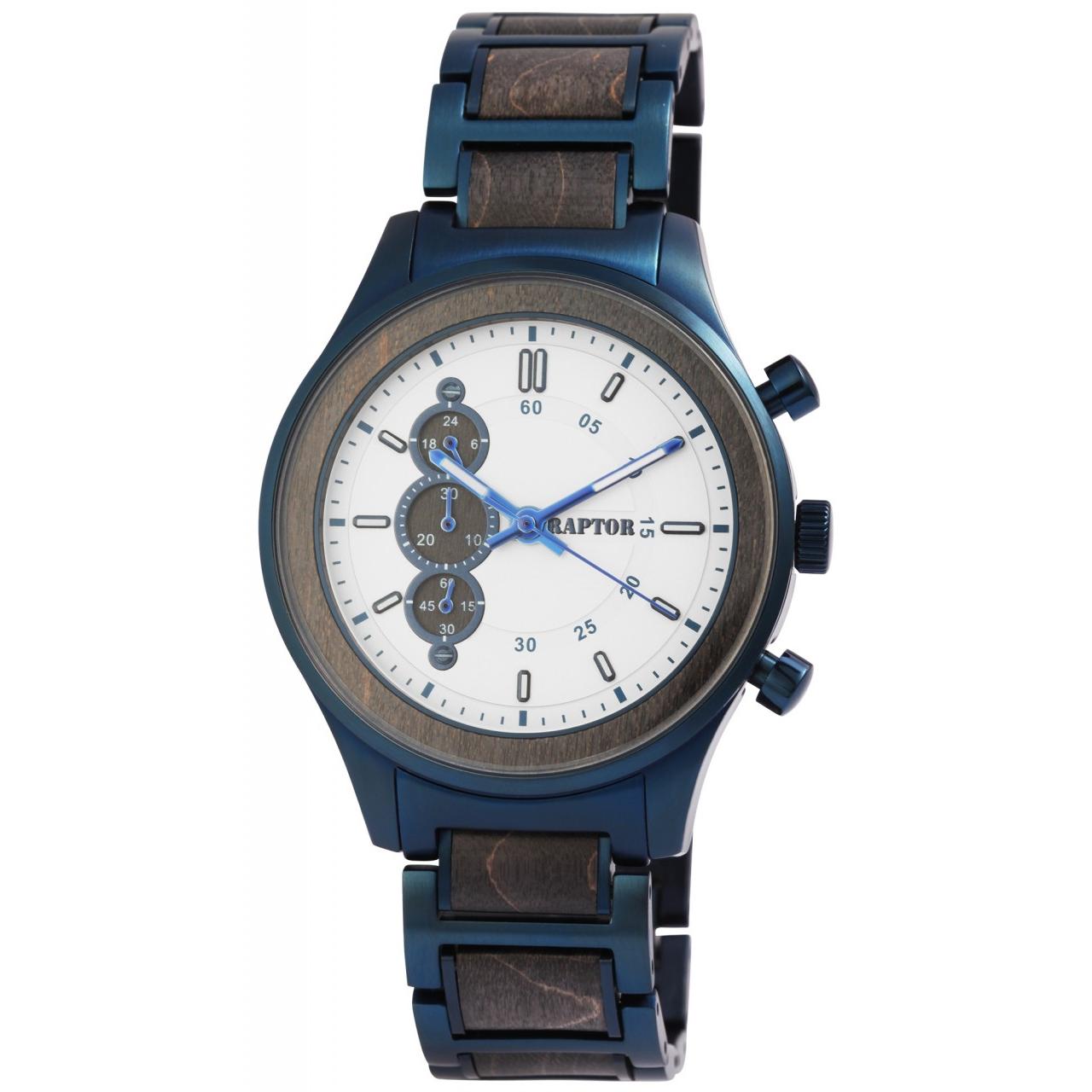 Reloj Raptor ® Hombre Mostrador 24 horas e Função Stop com Pulsera em Aço Inoxidável e Madeira