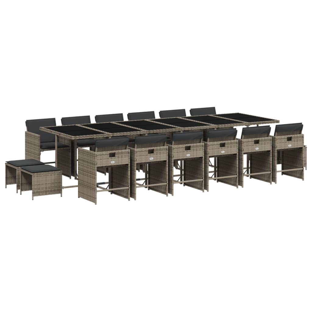 vidaXL Set comedor de jardín 17 pzas y cojines ratán sintético gris