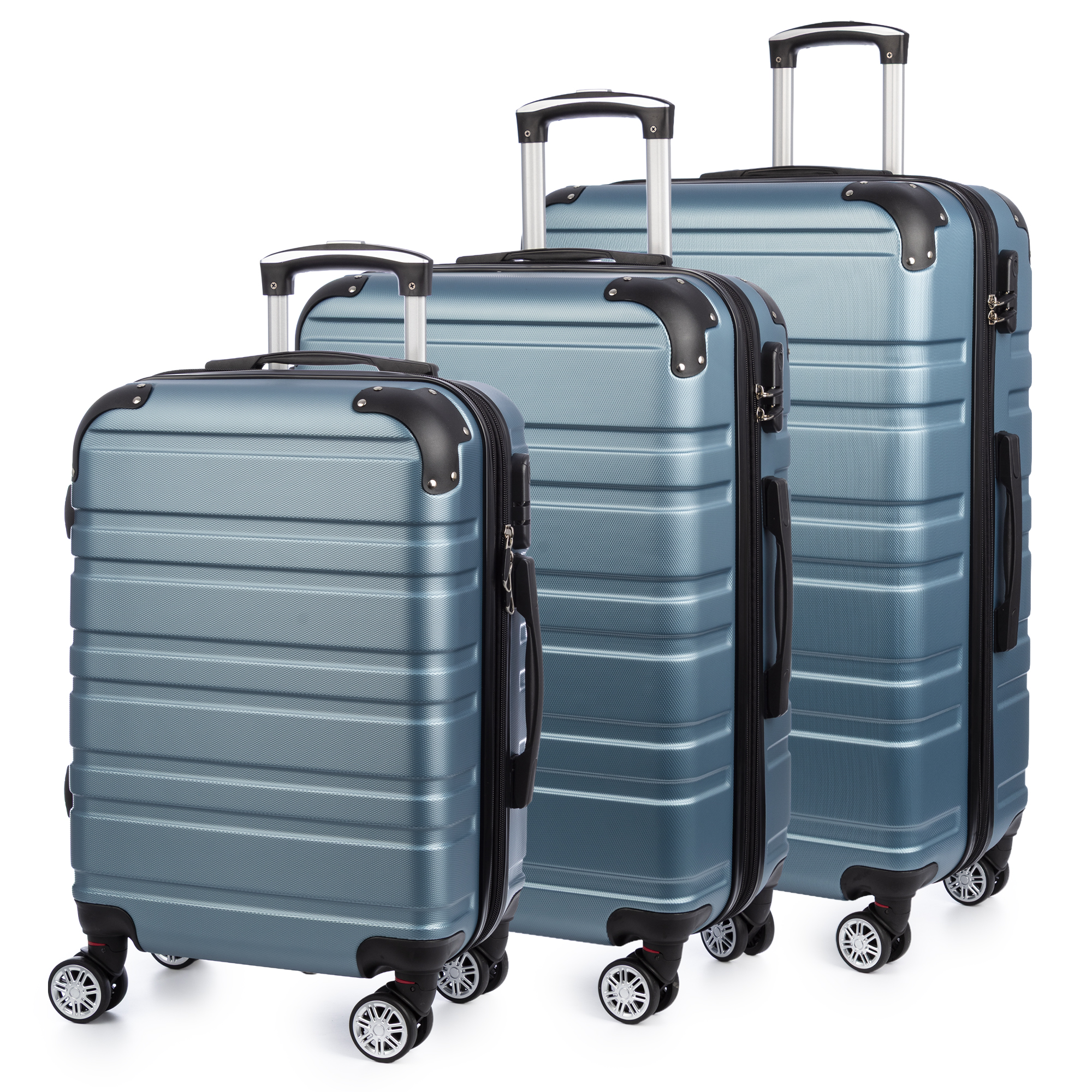 DAM Juego de 3 maletas Trolley extensibles, en material ligero ABS de alta resistencia. Cerradura numérica, 4 ruedas dobles giratorias 360°. 50x30,5x76,5 Cm.
