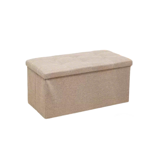 Reposiente de almacenamiento con caja plegable, reposapiés, banco cuboide, capacidad de carga de hasta 300 kg, adecuado para salón, dormitorio, reposapiés de lino, material de tela y lino
