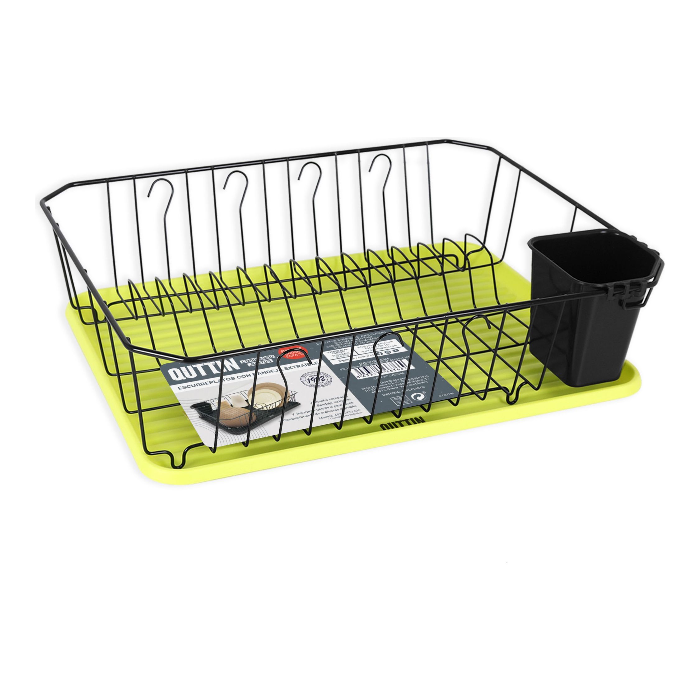 QUTTIN - ESCURREPLATOS CON BANDEJA 45X35X13CM - Escurreplatos con Diseño Compacto y Ahorra Espacio - Escurreplatos de Fácil Limpieza y Duradero - Escurreplatos Ideal para Cocinas Pequeñas - Escurreplatos Versátil y con Capacidad Ajustable | Amystyle