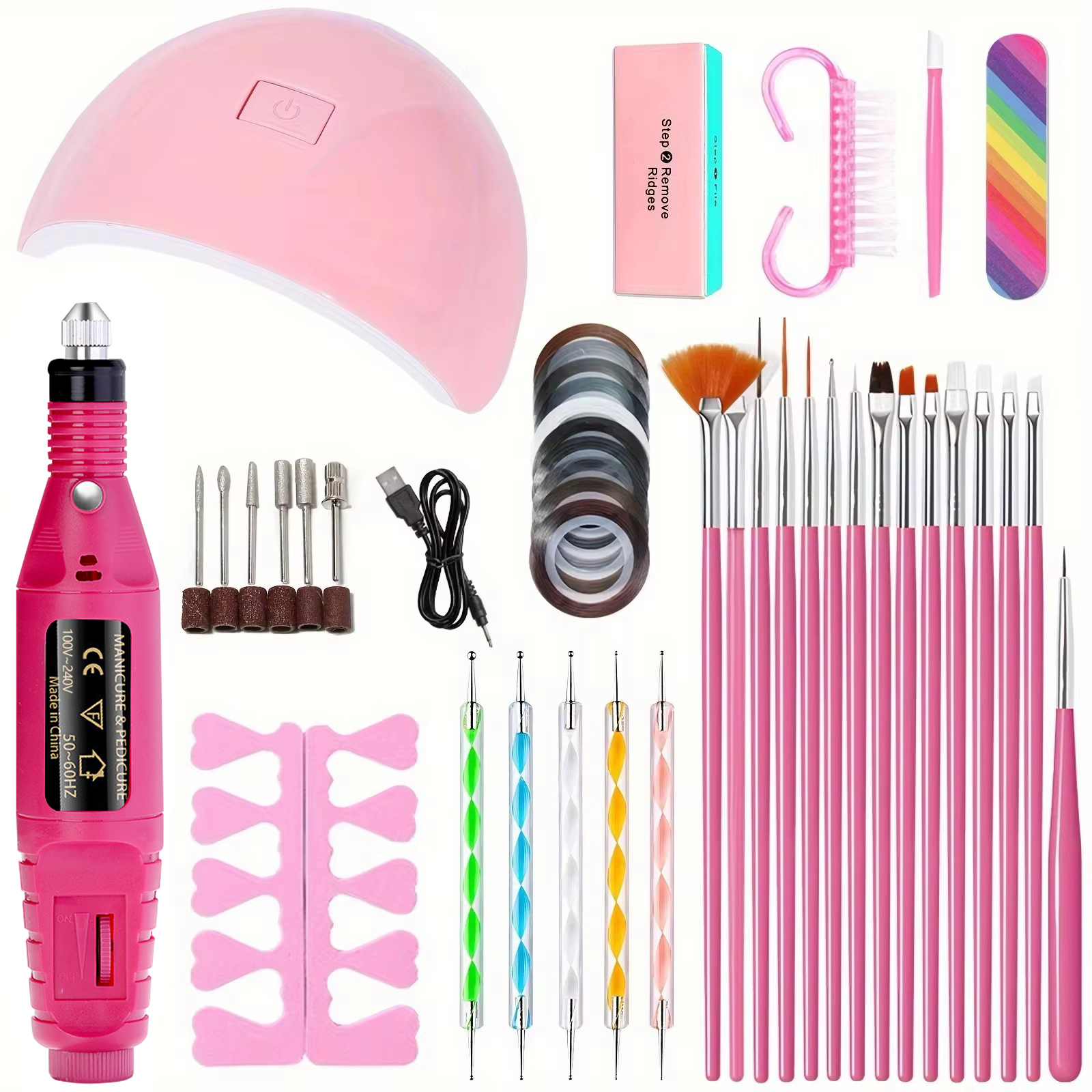 TK Kit Profesional De Esmeriladora Eléctrica USB Para Uñas Con Lámpara LED UV Para Manicura Y Secado De Gel Conjunto De Inicio Para Acrílico