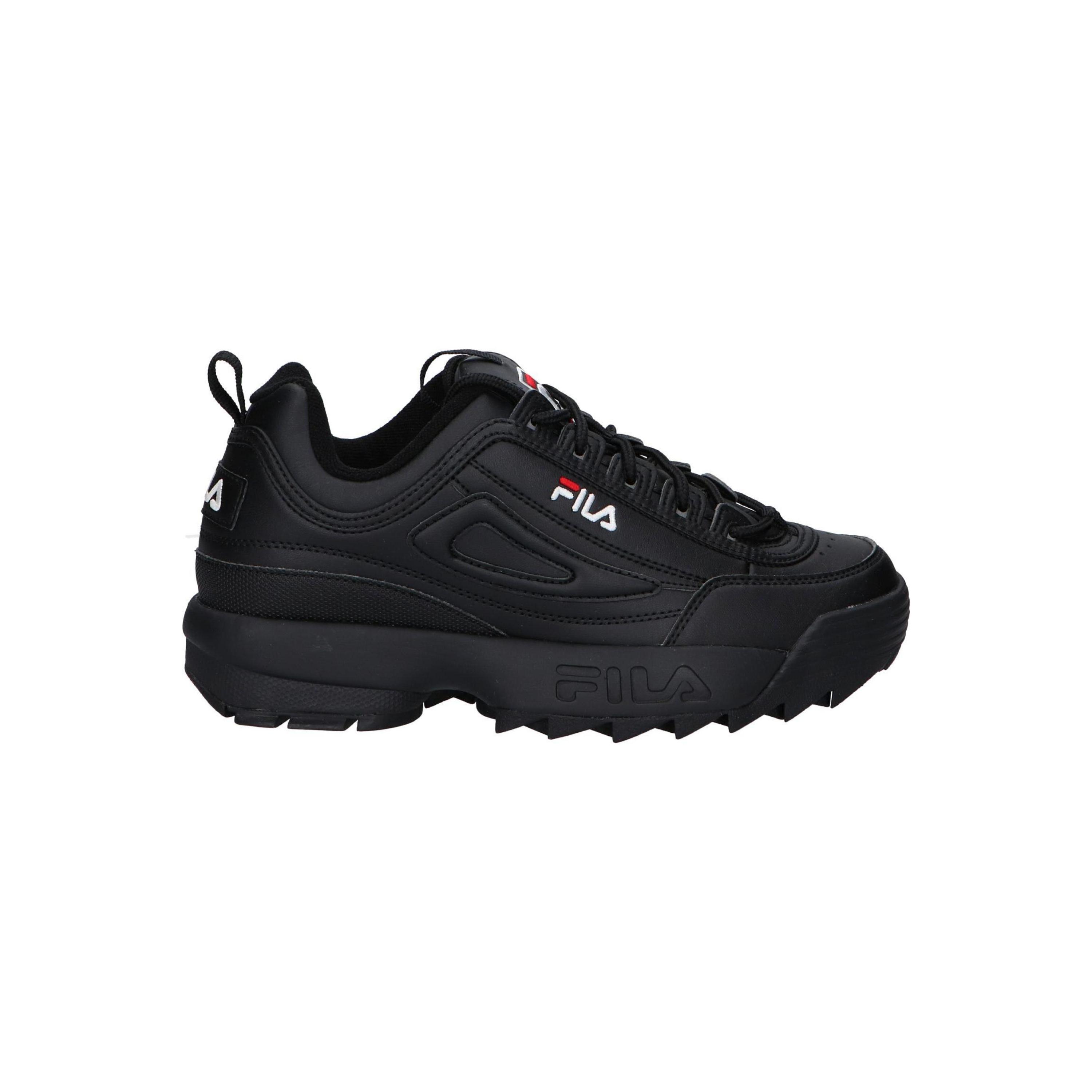 Fila casual shoes for women in black, synthetic leather with textile lining, rubber sole, lace-up design, perfect for casual wear and versatile styles, comfortable women's shoes available in various sizes.
