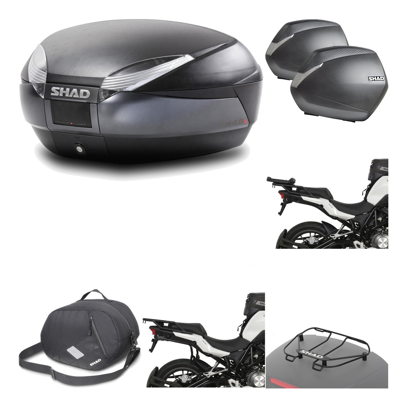 Maletas Laterales + Baul Trasero + Herraje Montaje + Accesorios + Herraje 3P Sh48 Dark Grey Premium Sh36 Sh 36 KIT-196613