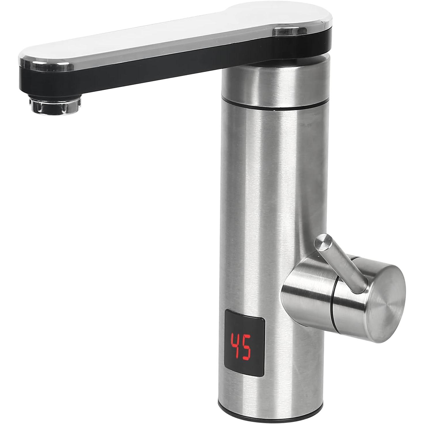 Grifo Eléctrico con Calentador de Agua Instantáneo, Acero Inoxidable, Rotación de 360°, Pantalla LCD de Temperatura