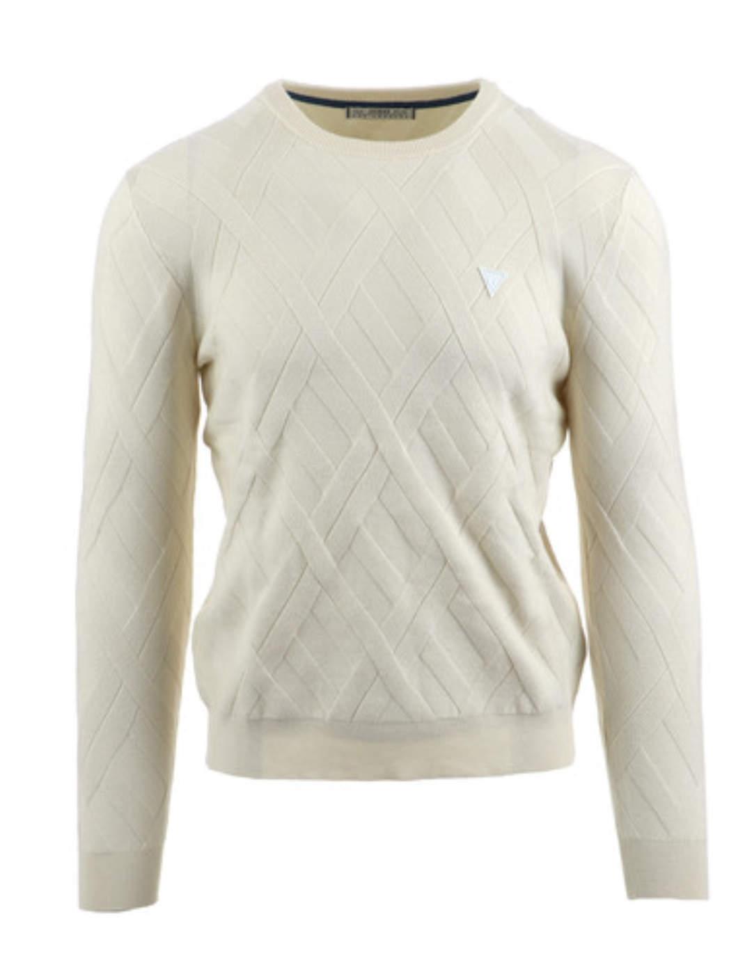 Jersey Guess Vince blanco roto de punto para hombre